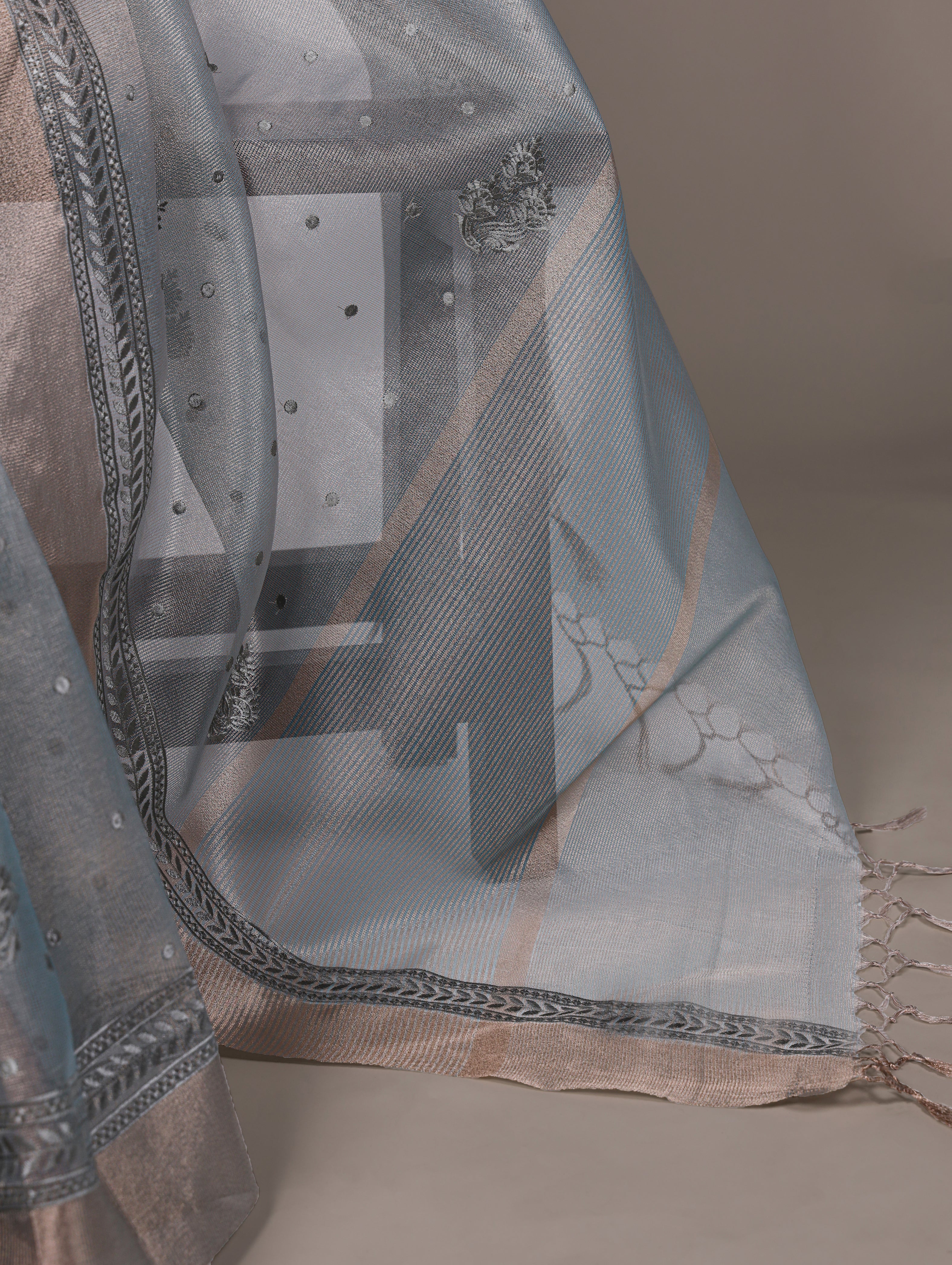 Poly Shimmer Embroidery Saree For Women