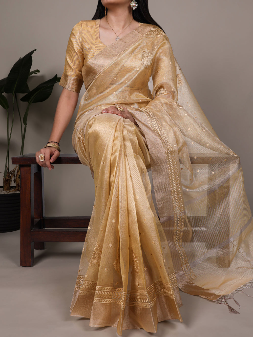 Poly Shimmer Embroidery Saree For Women