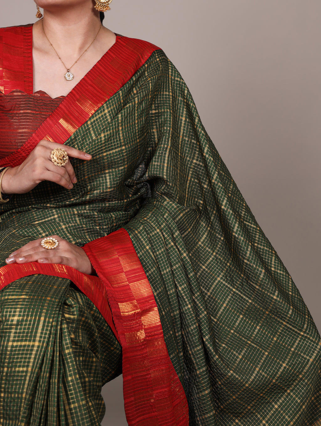 Poly Cotton Chex Saree For Women