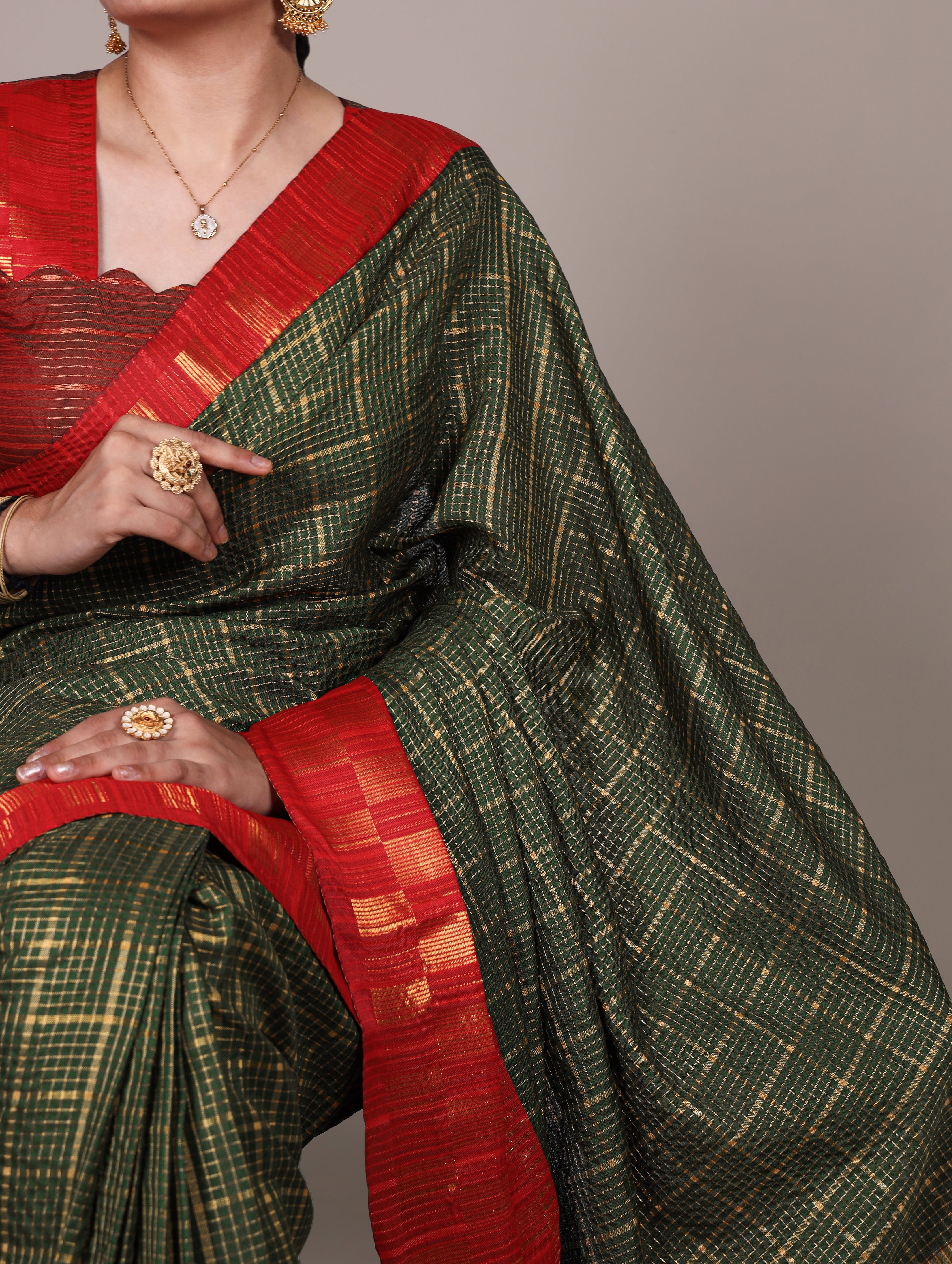 Poly Cotton Chex Saree For Women