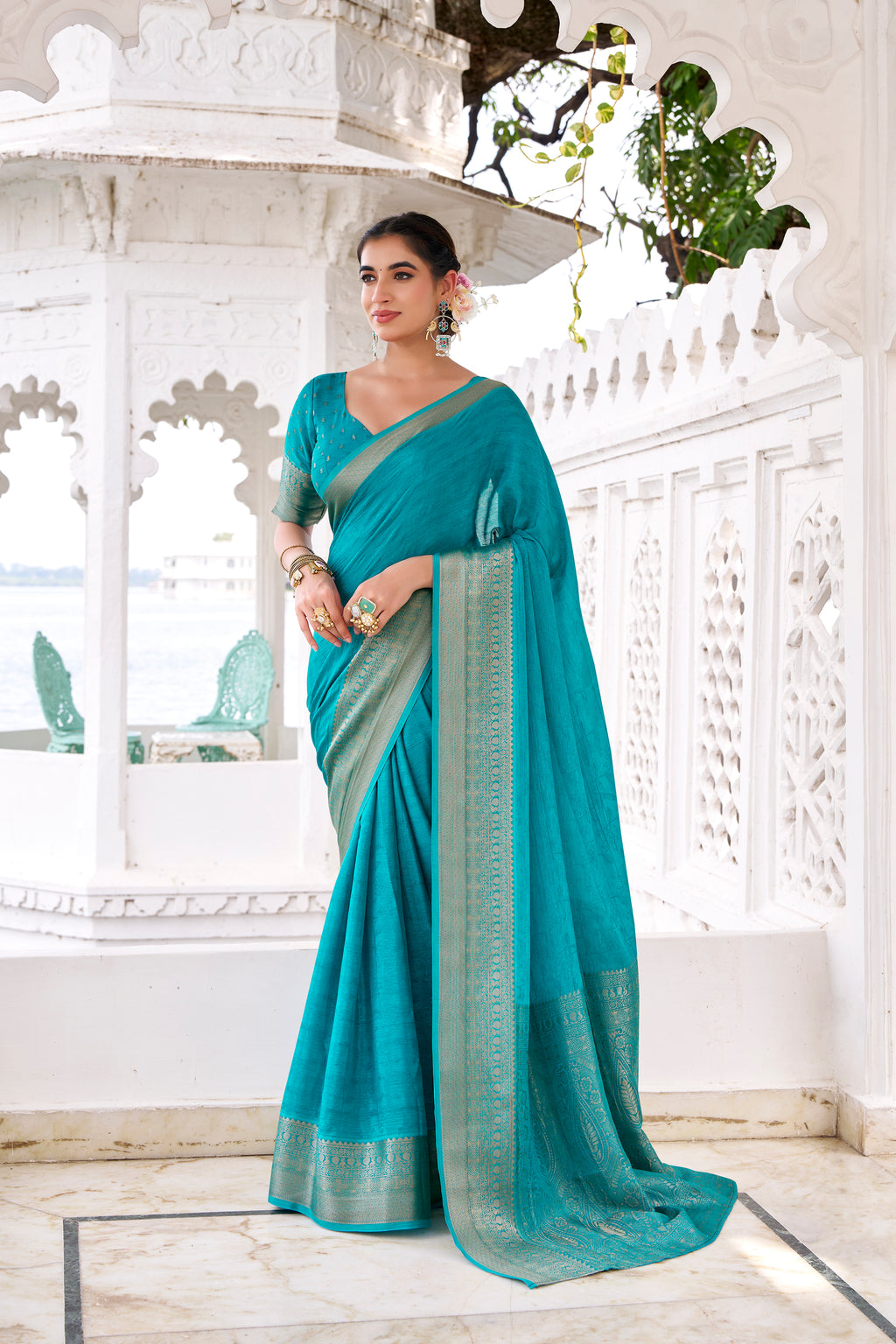 Chinon Zari Weaving  Saree