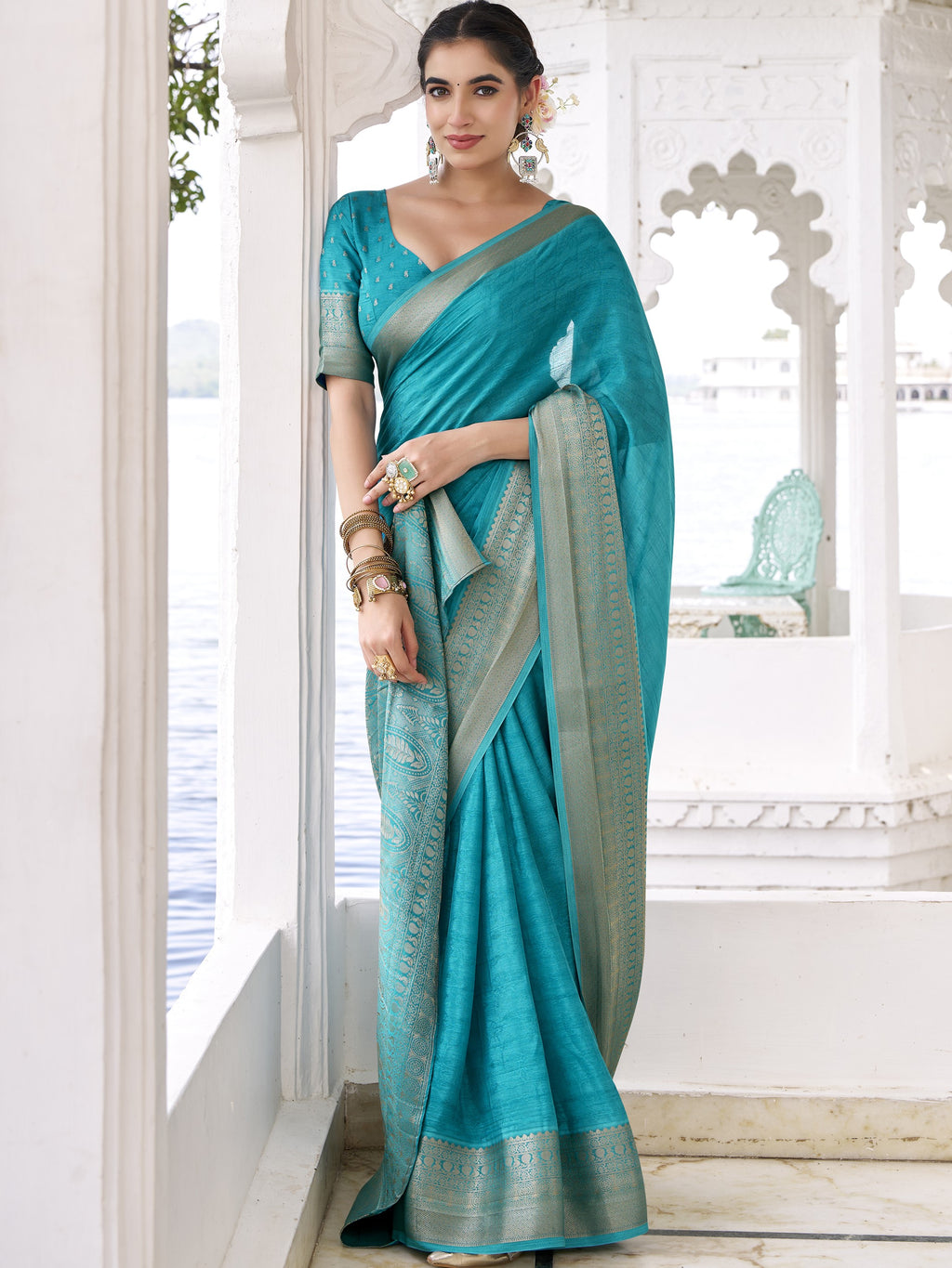 Chinon Zari Weaving  Saree