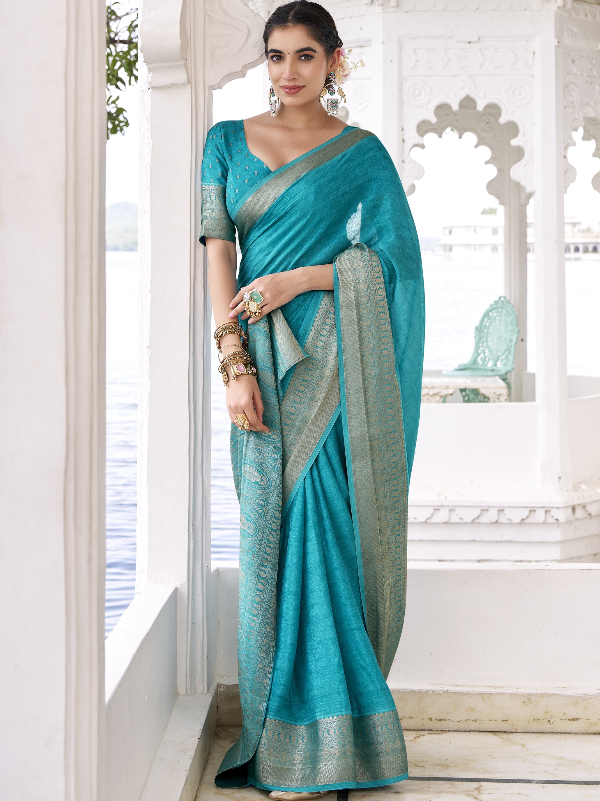Chinon Zari Weaving  Saree