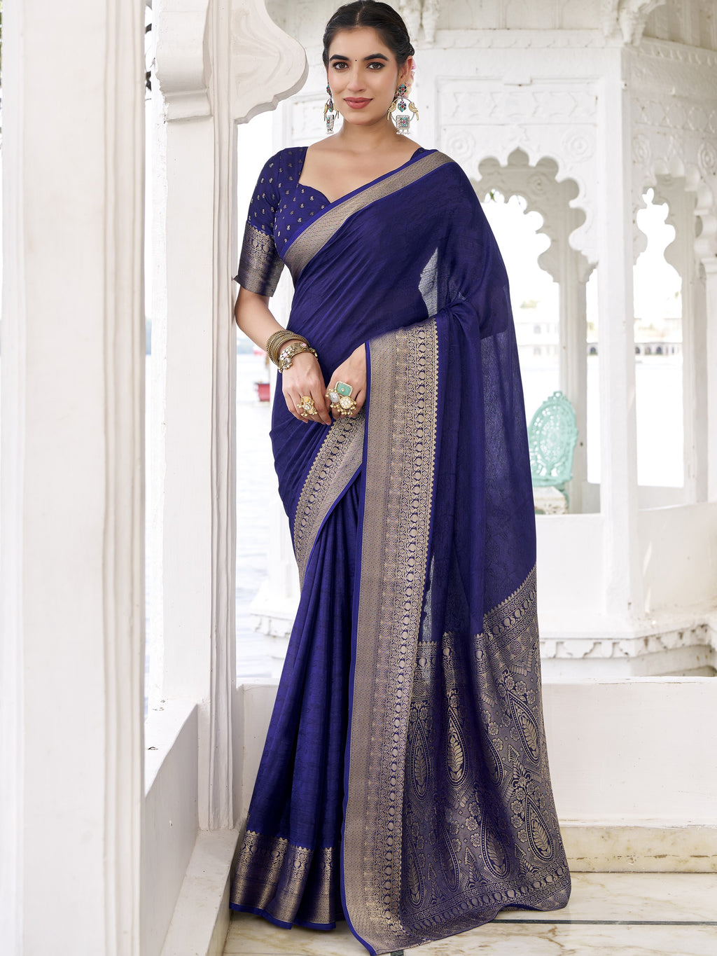 Chinon Zari Weaving  Saree