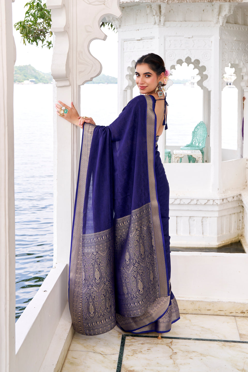 Chinon Zari Weaving  Saree