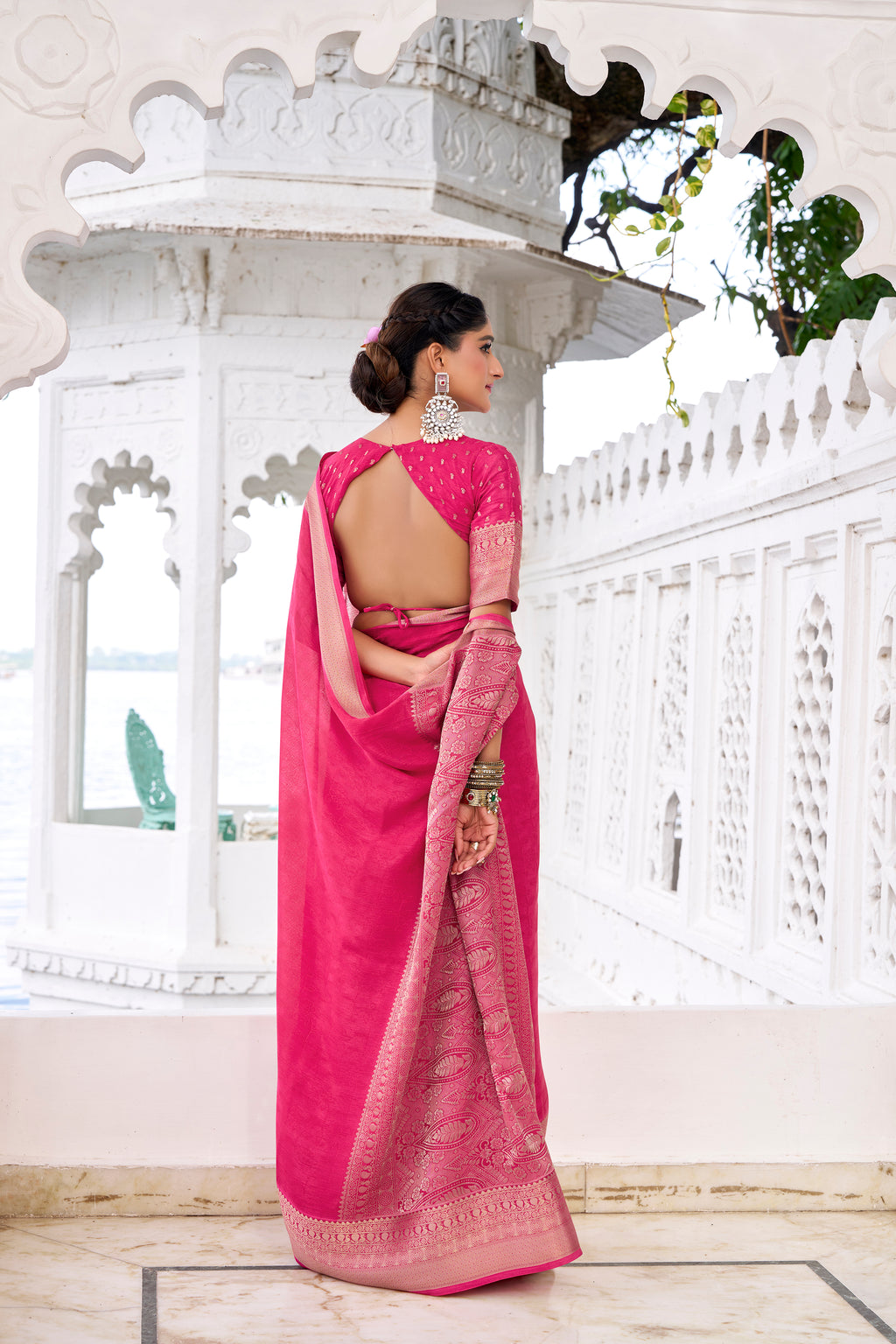 Chinon Zari Weaving  Saree