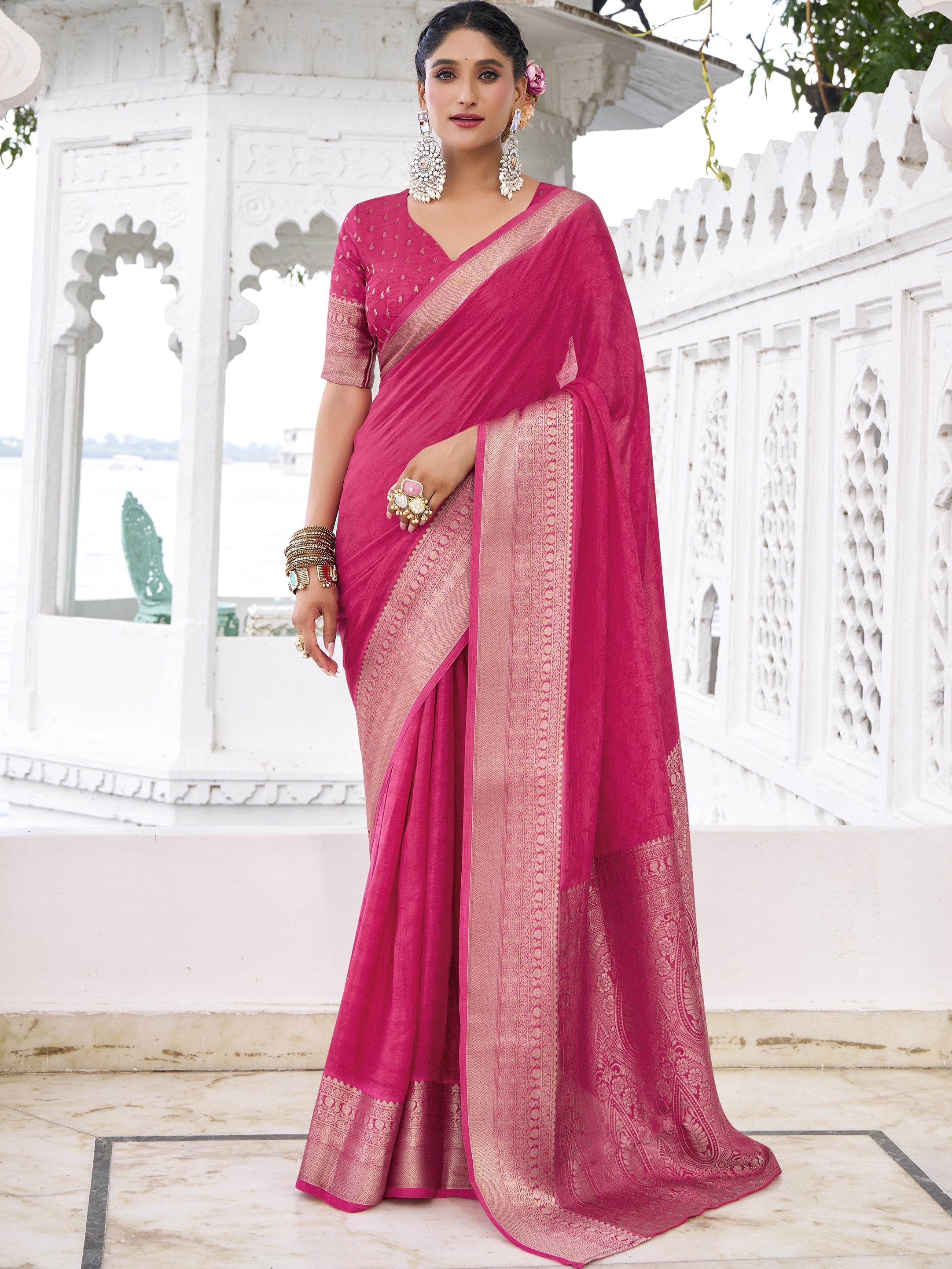 Chinon Zari Weaving  Saree