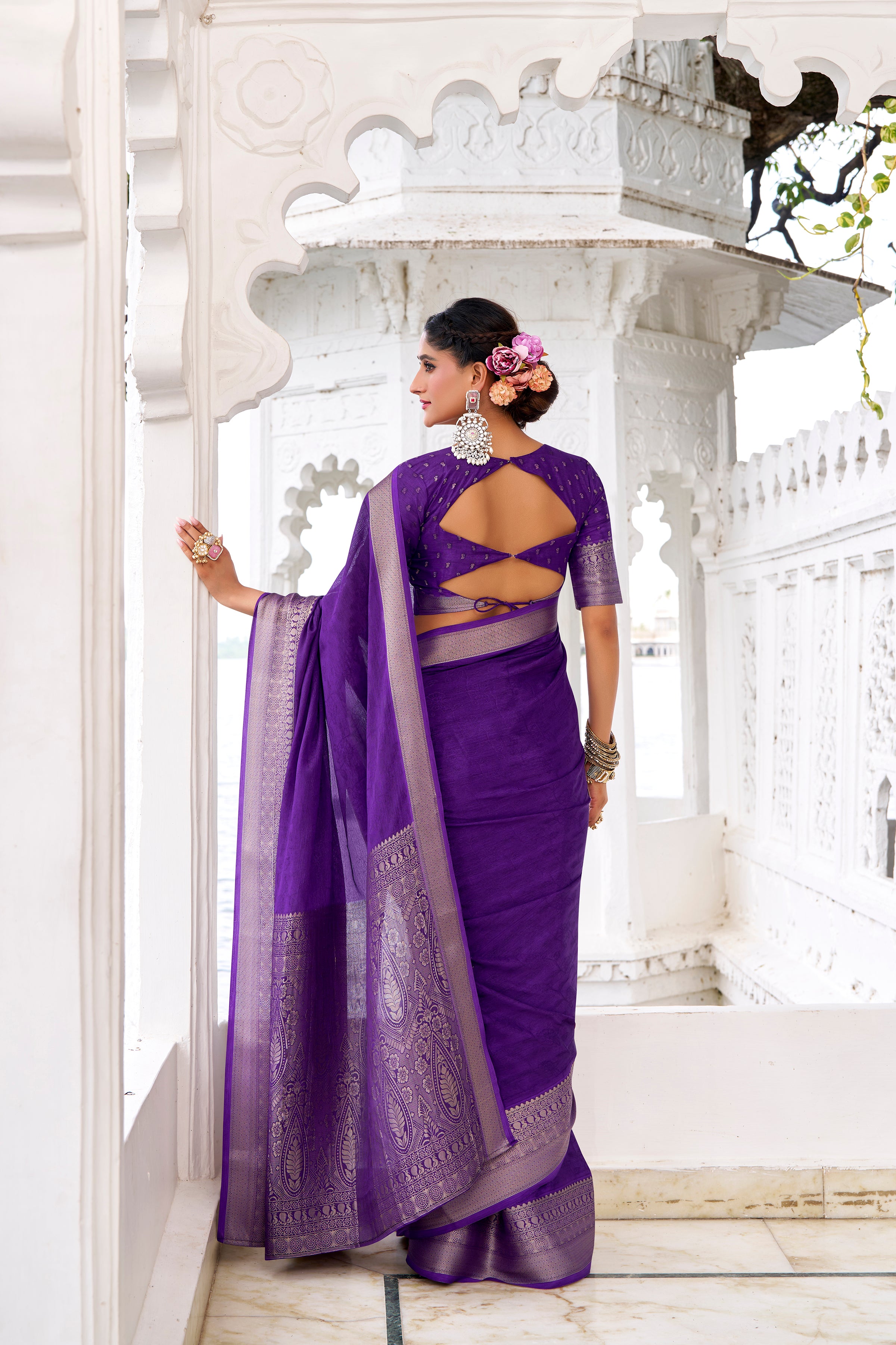 Chinon Zari Weaving  Saree
