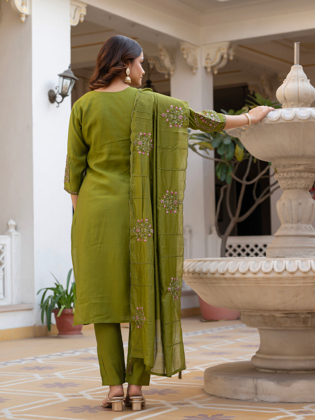 Pure Viscose Multi Embroidered kurti-Pant With Dupatta