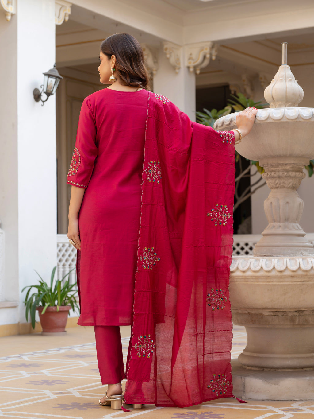 Pure Viscose Multi Embroidered kurti-Pant With Dupatta