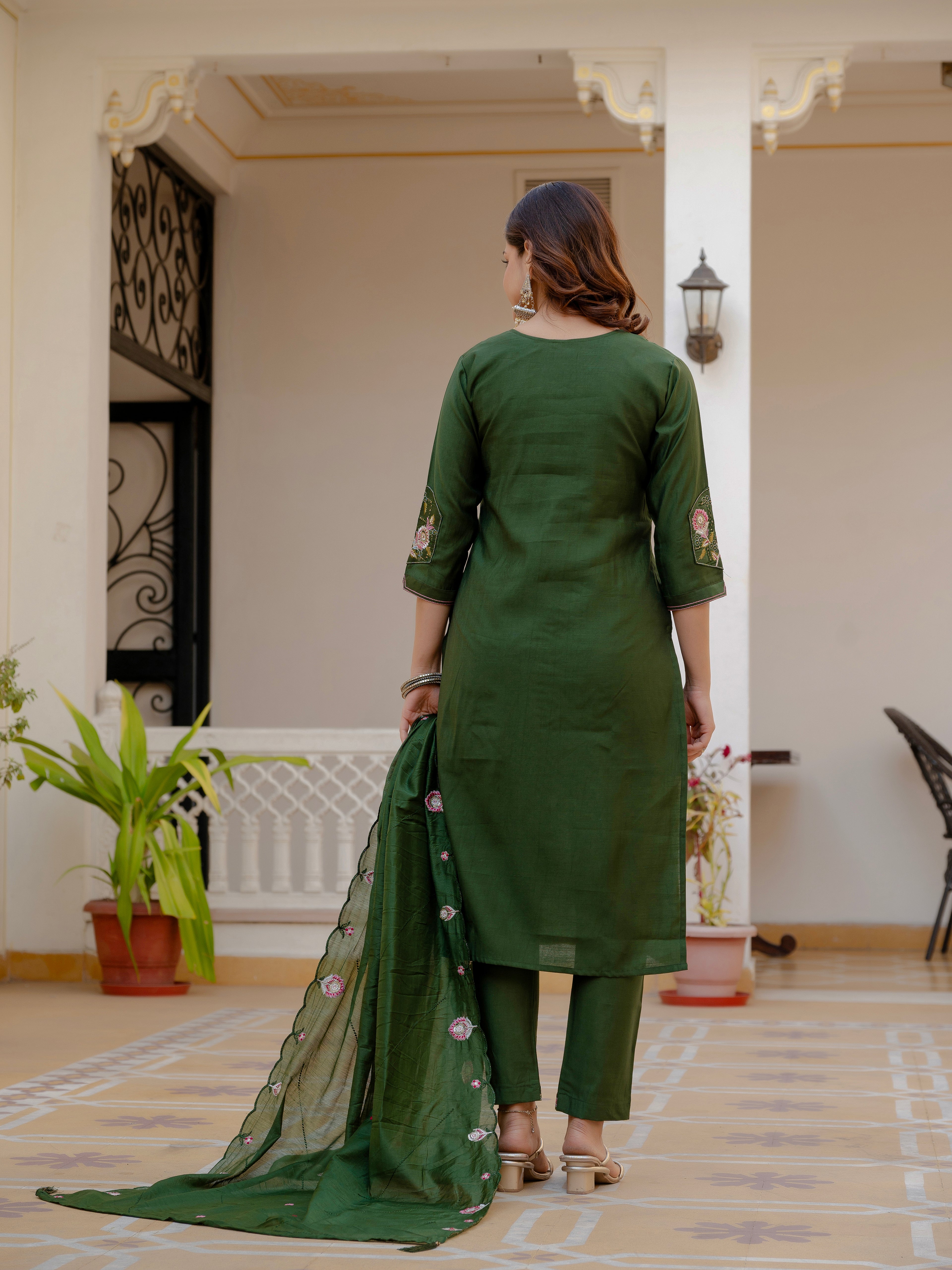 Pure Viscose Multi Embroidered kurti-Pant With Dupatta