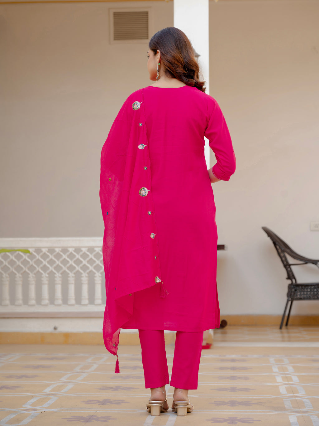 Pure Viscose Multi Embroidered kurti-Pant With Dupatta