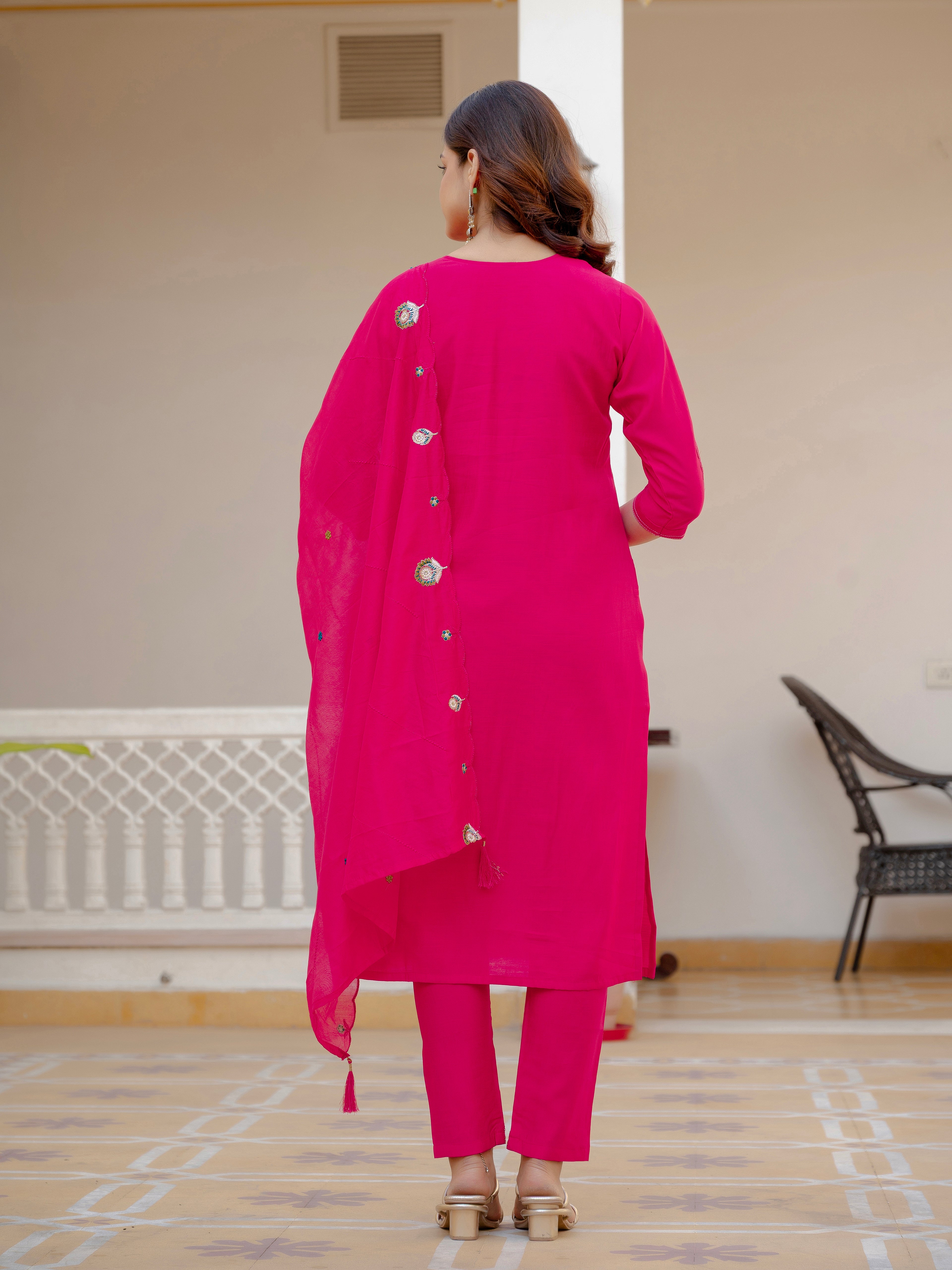 Pure Viscose Multi Embroidered kurti-Pant With Dupatta