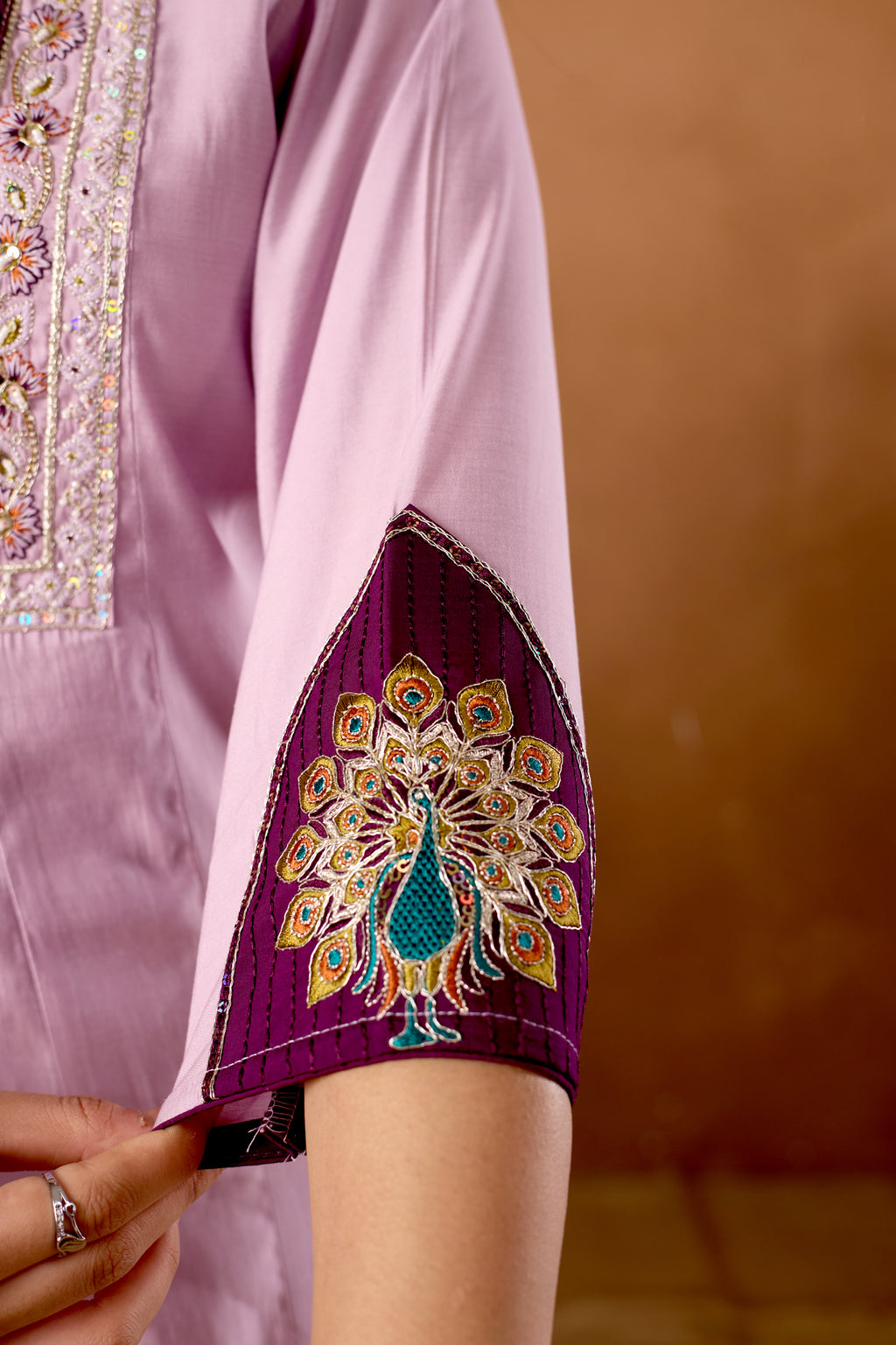 Silk Multi Thread Embroidered Kurti Palazzo With Dupatta