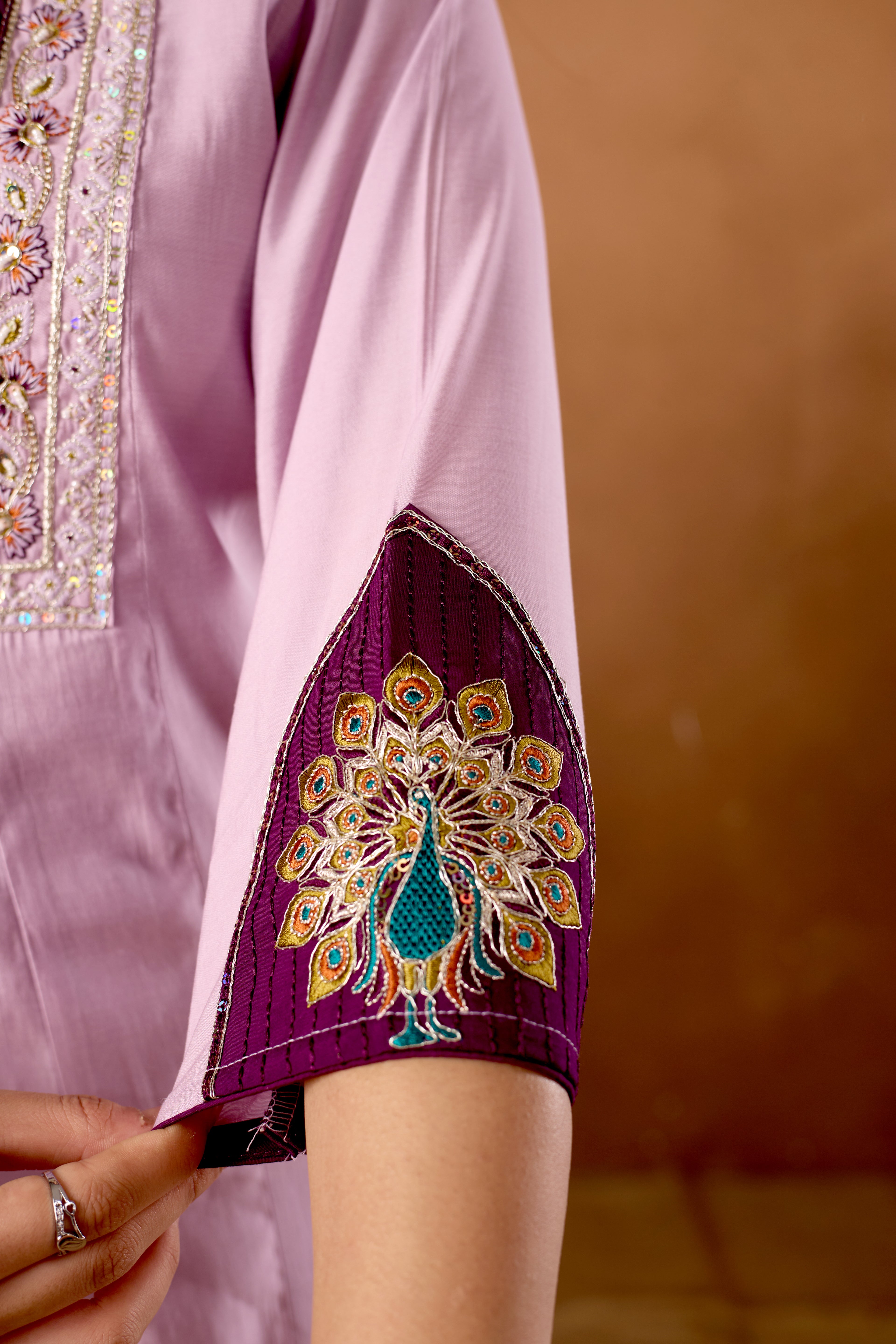 Silk Multi Thread Embroidered Kurti Palazzo With Dupatta