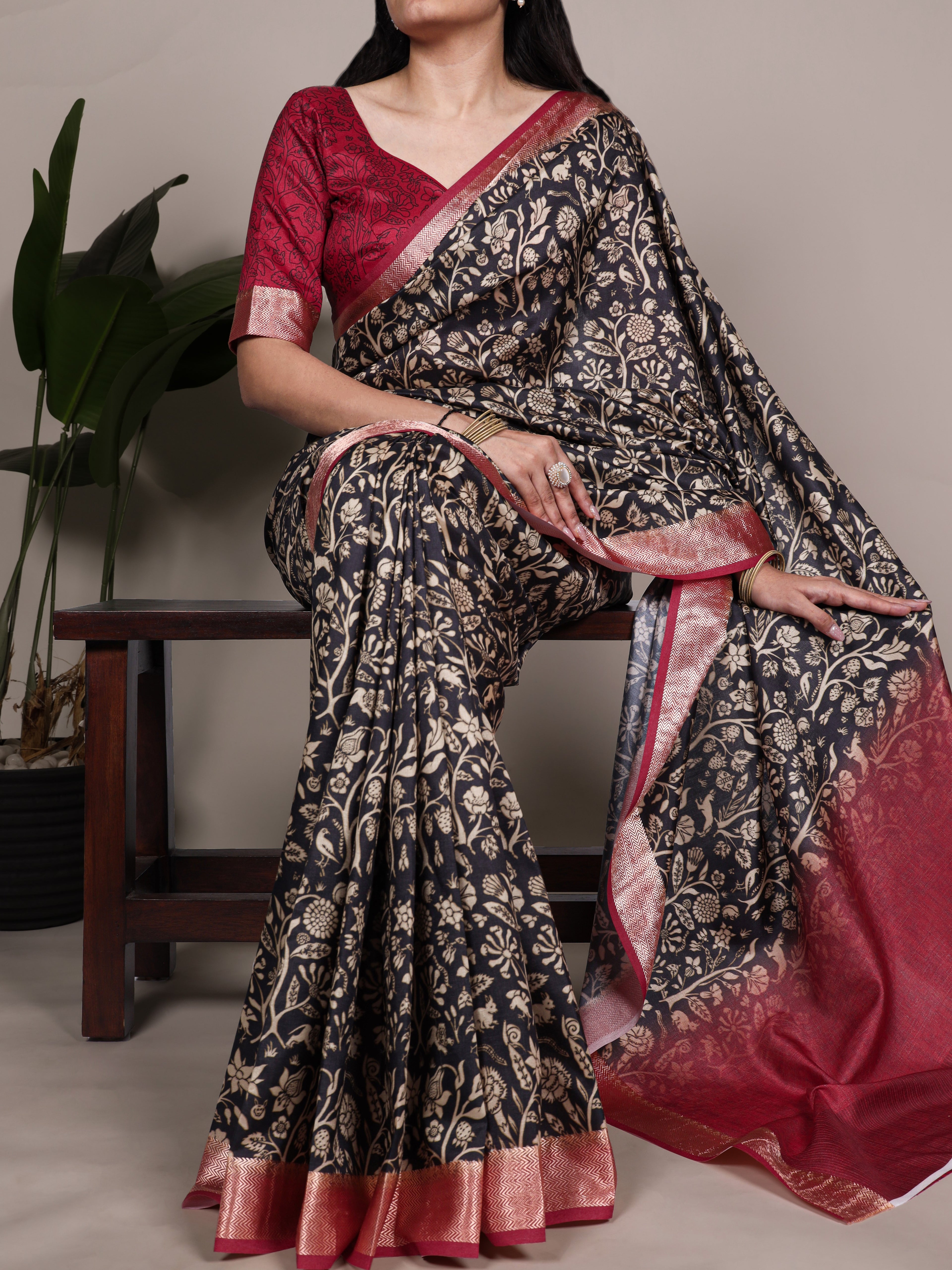 Tussar Silk Printed Saree For Women