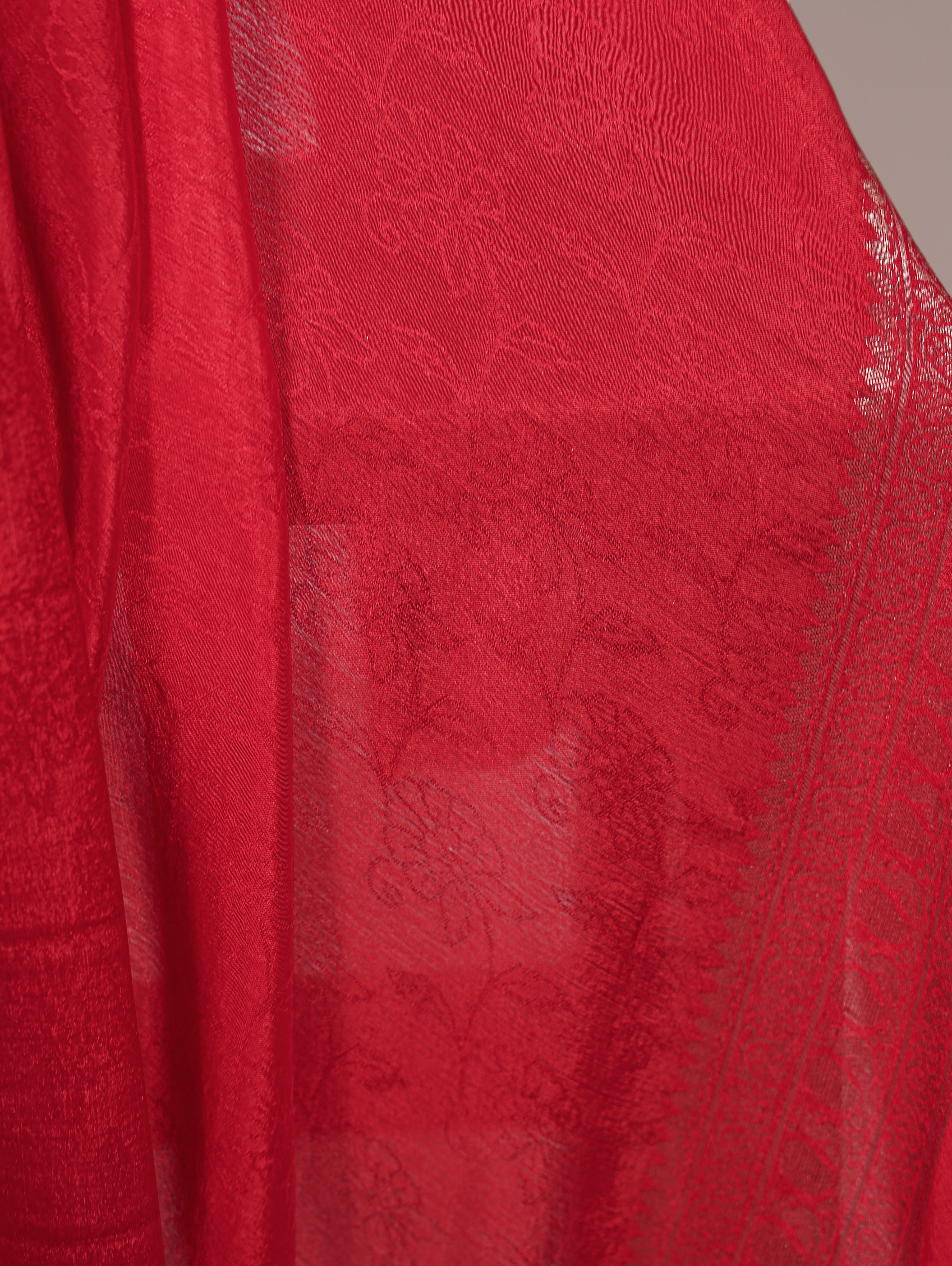 Chinon Self Printed Zari Weaving Saree