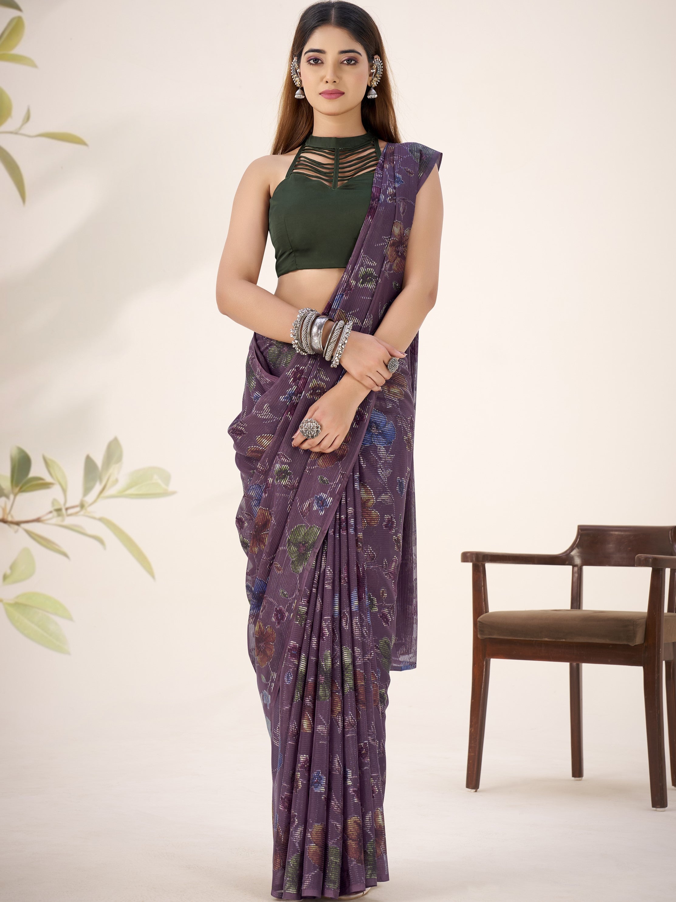 Lurex Brasso Floral Printed Saree