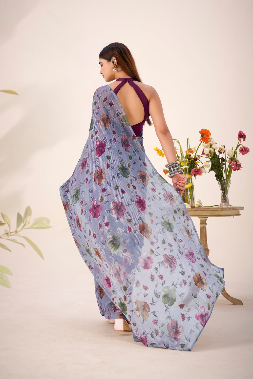 Lurex Brasso Floral Printed Saree