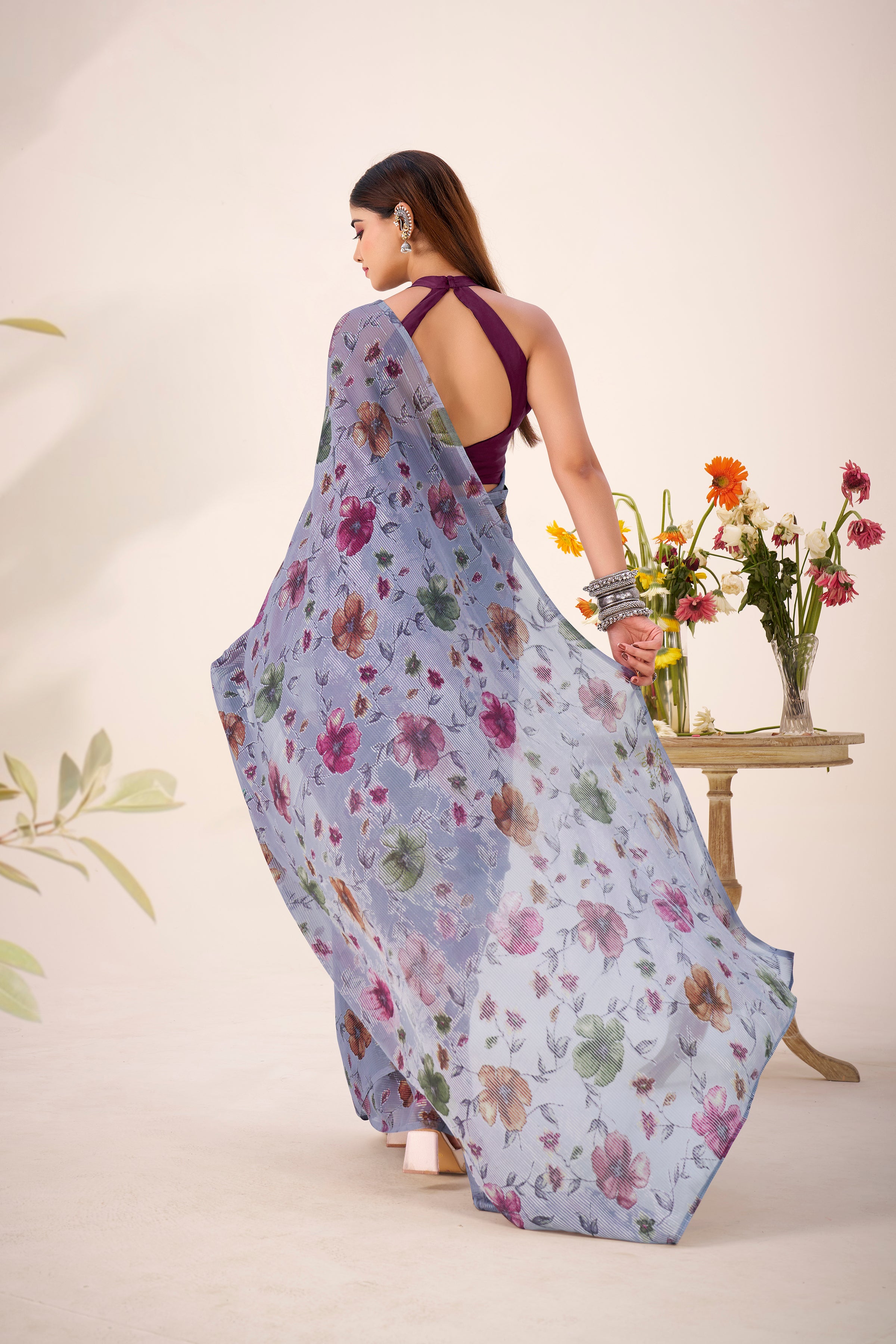 Lurex Brasso Floral Printed Saree