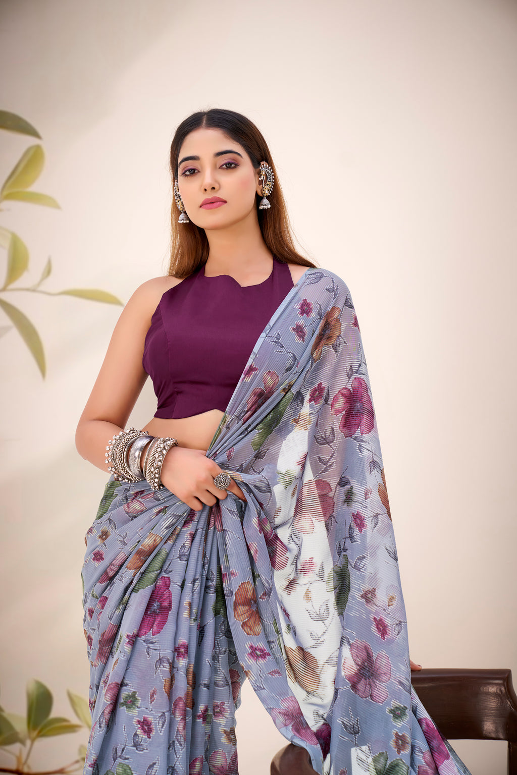Lurex Brasso Floral Printed Saree