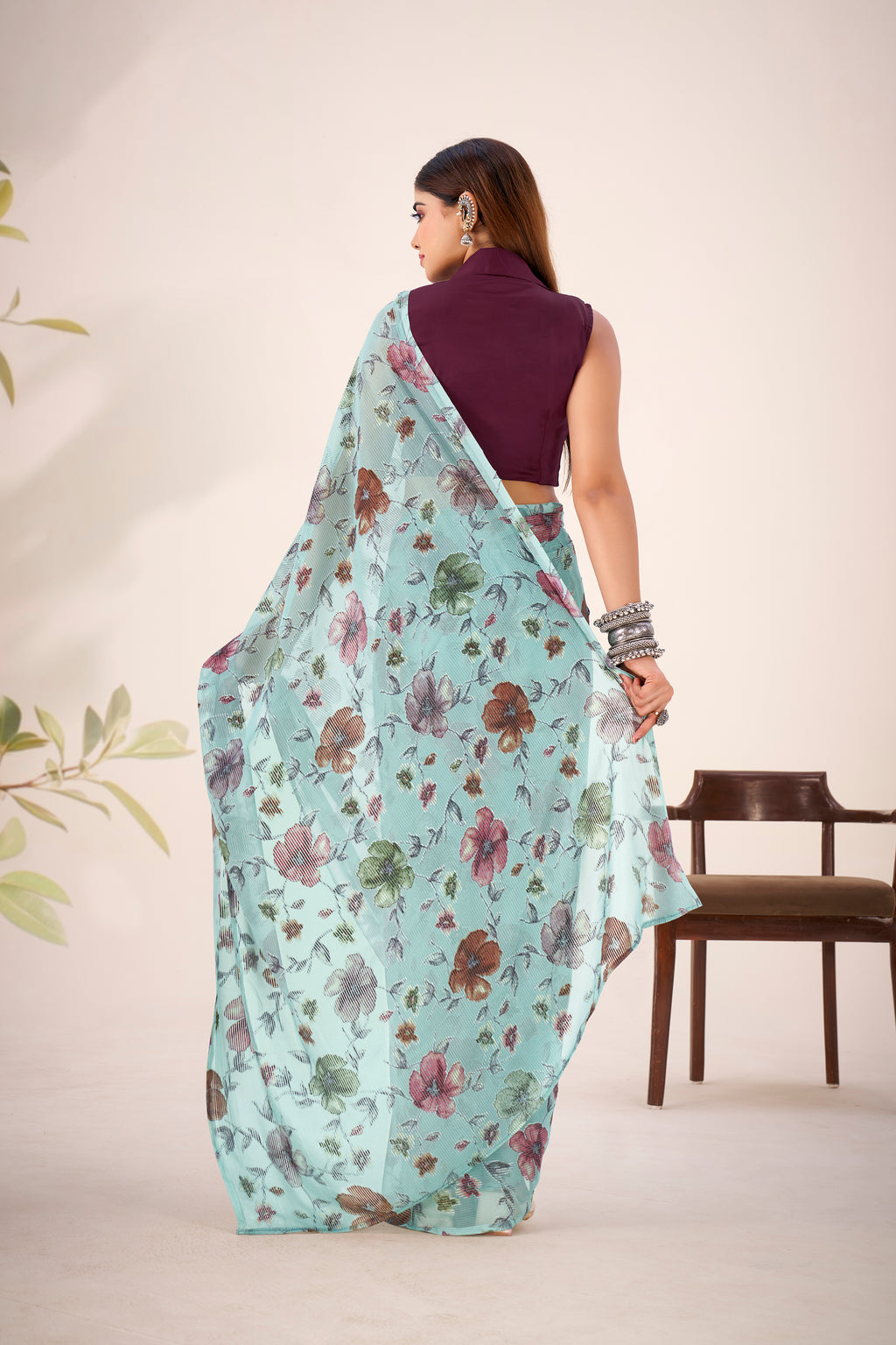 Lurex Brasso Floral Printed Saree