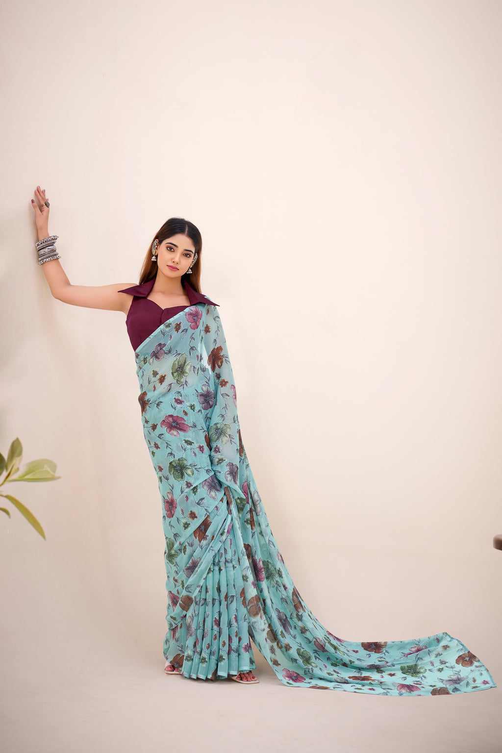 Lurex Brasso Floral Printed Saree