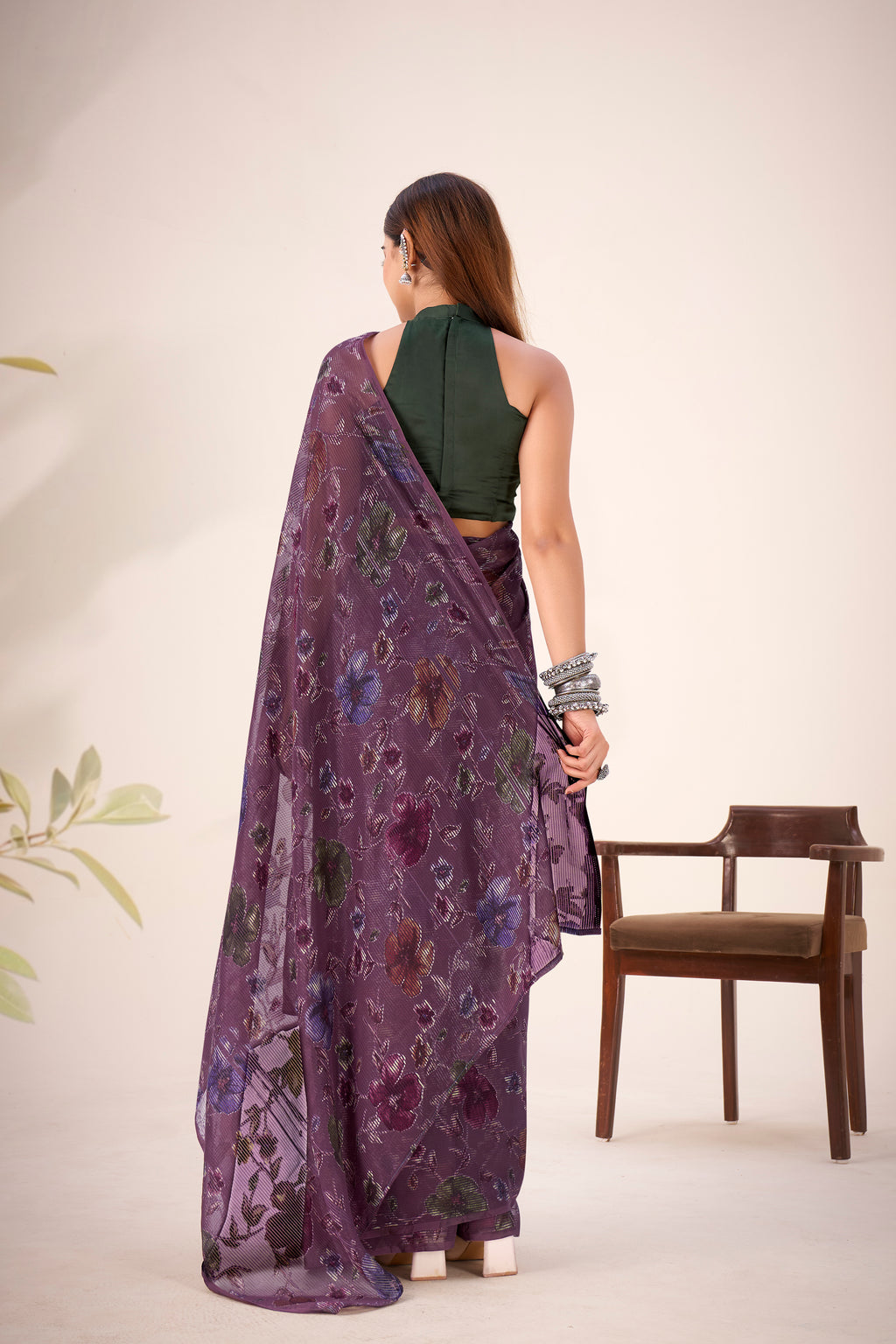 Lurex Brasso Floral Printed Saree