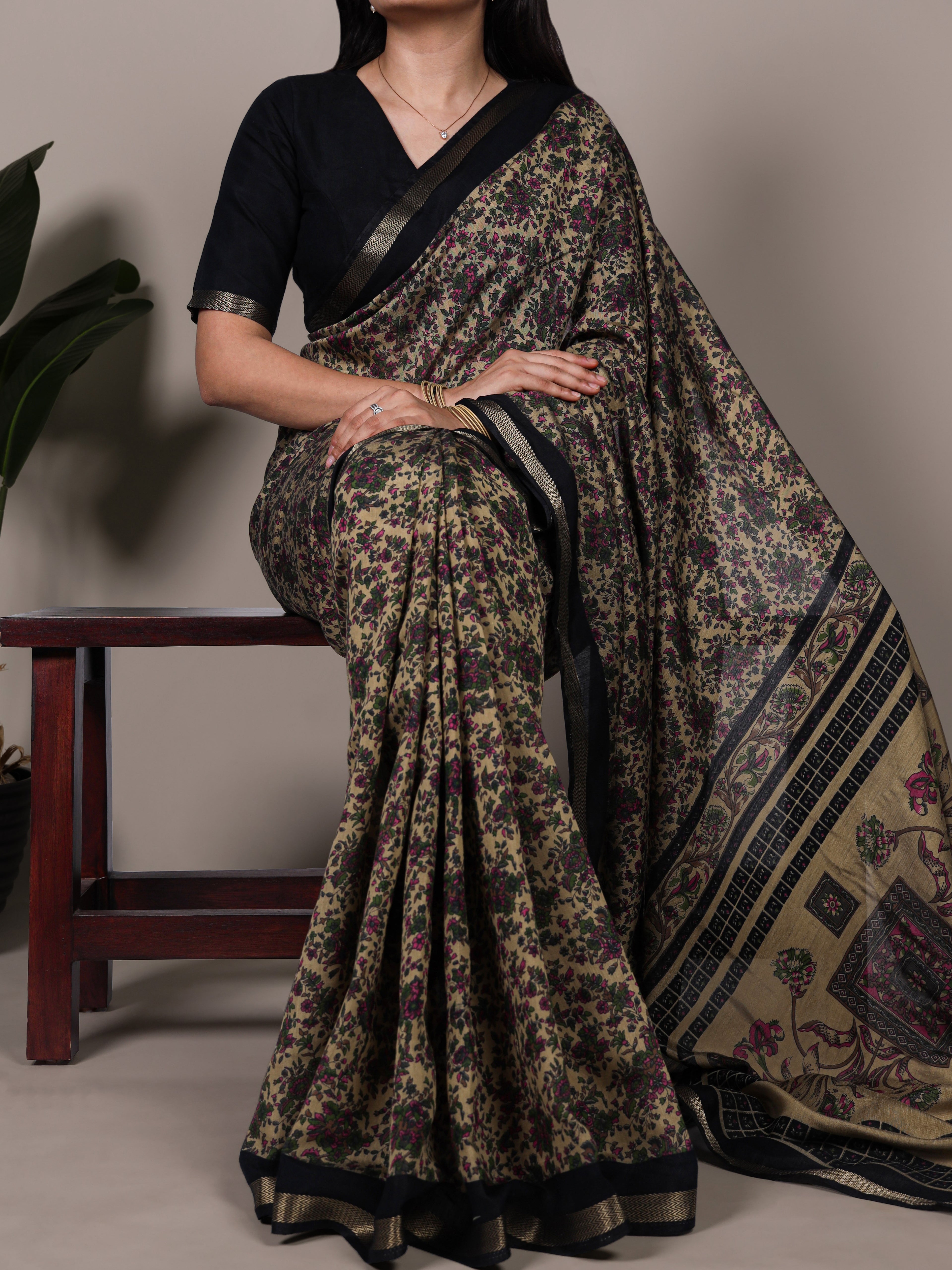 Chanderi Printed Zari Weaving Saree