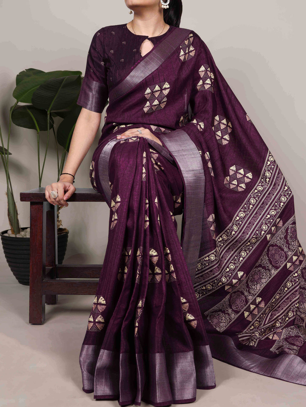 Slub Silk Printed Saree