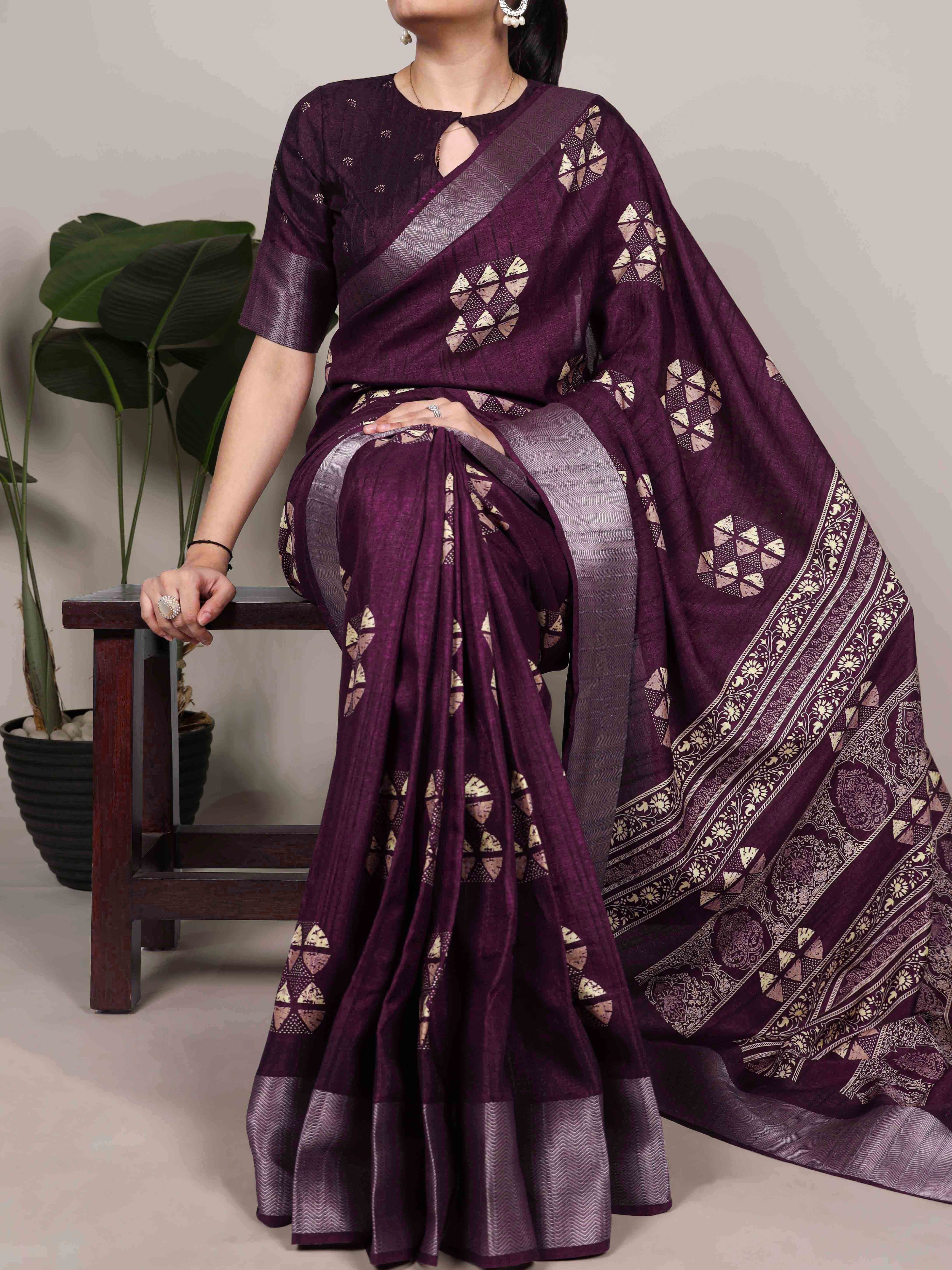 Slub Silk Printed Saree