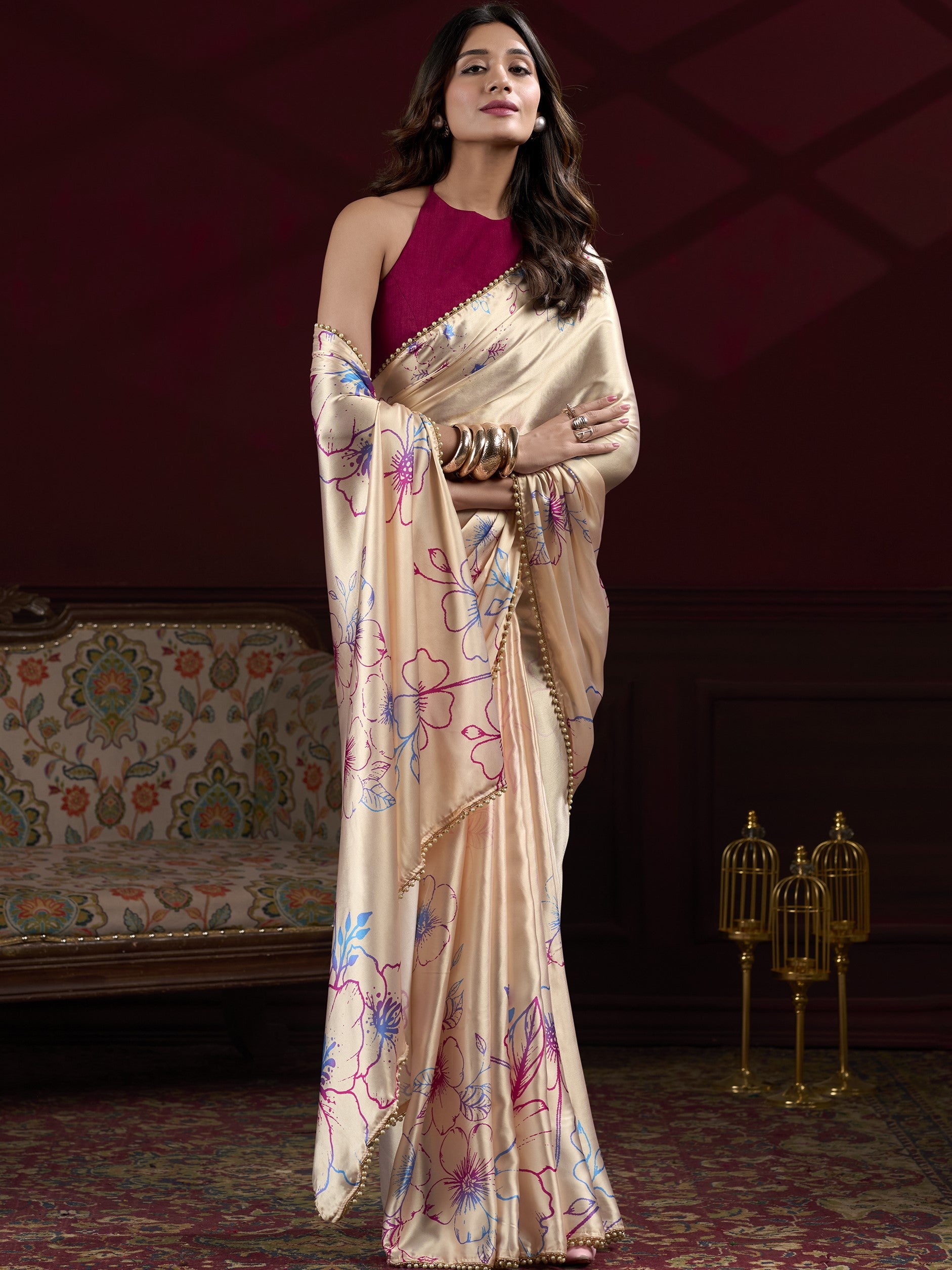 Satin Silk Printed Saree For Women