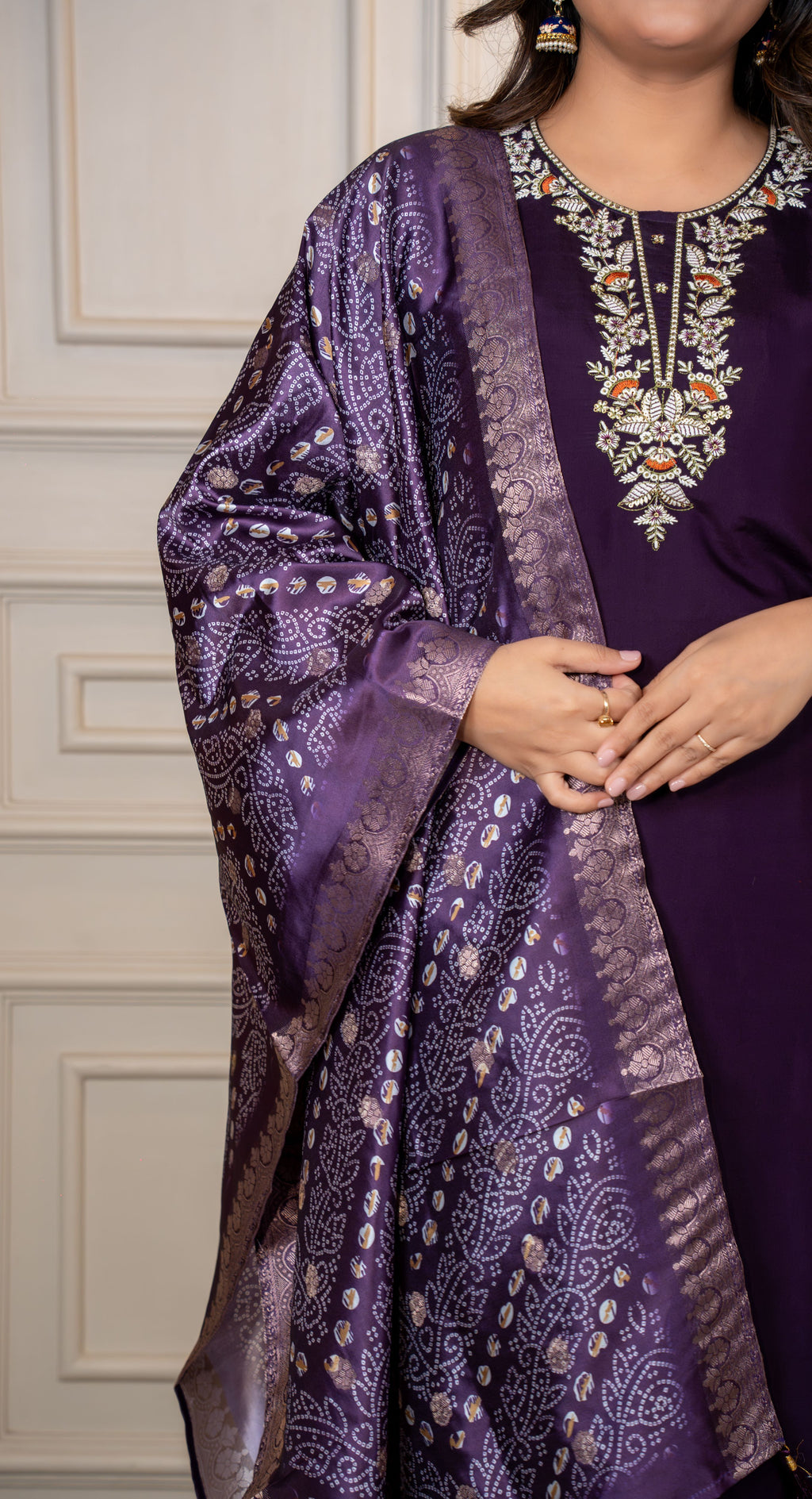 Roman Silk Embroidered Top Bottom Set For Women