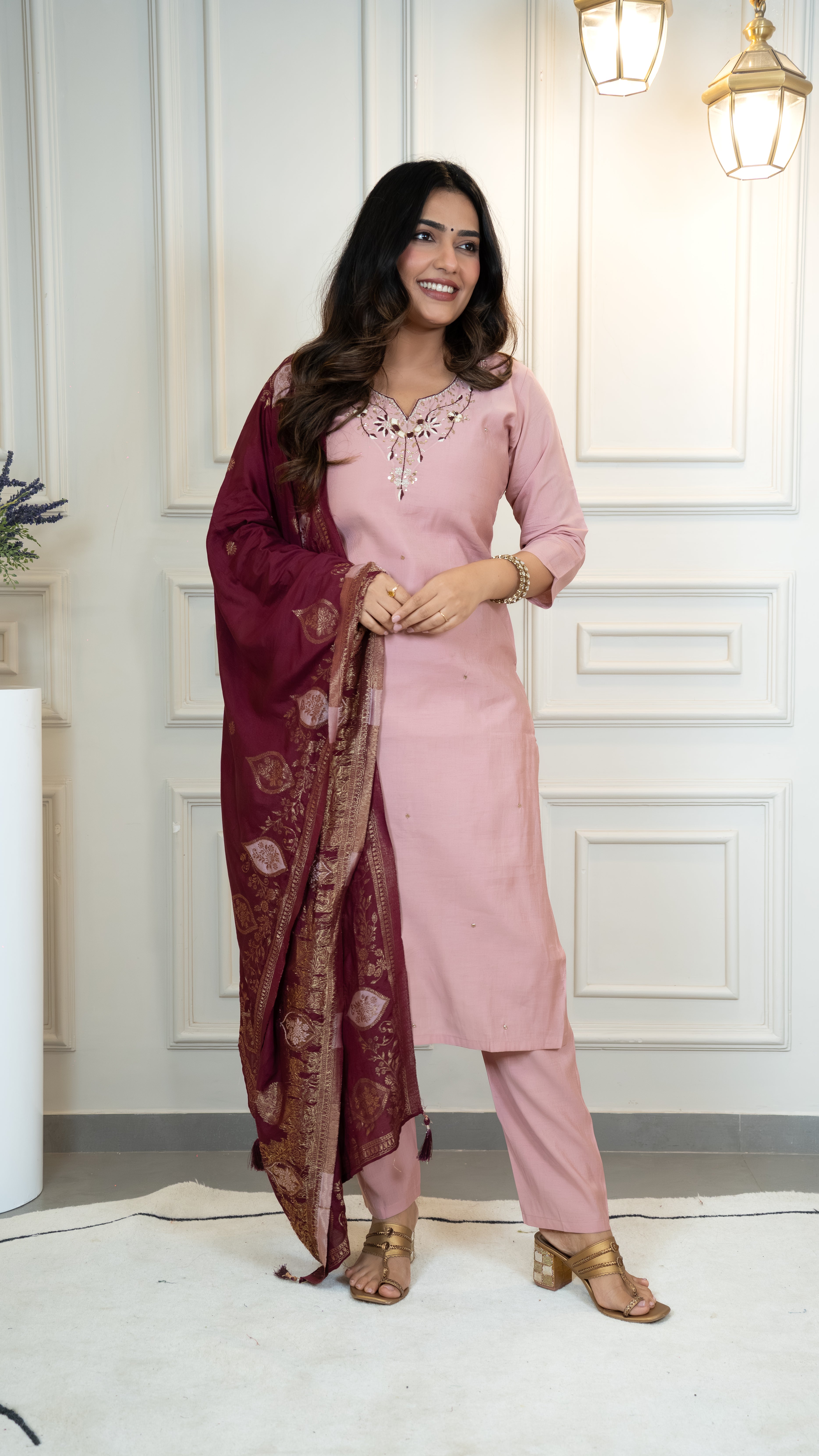 Roman Silk Top Bottom Set For Women