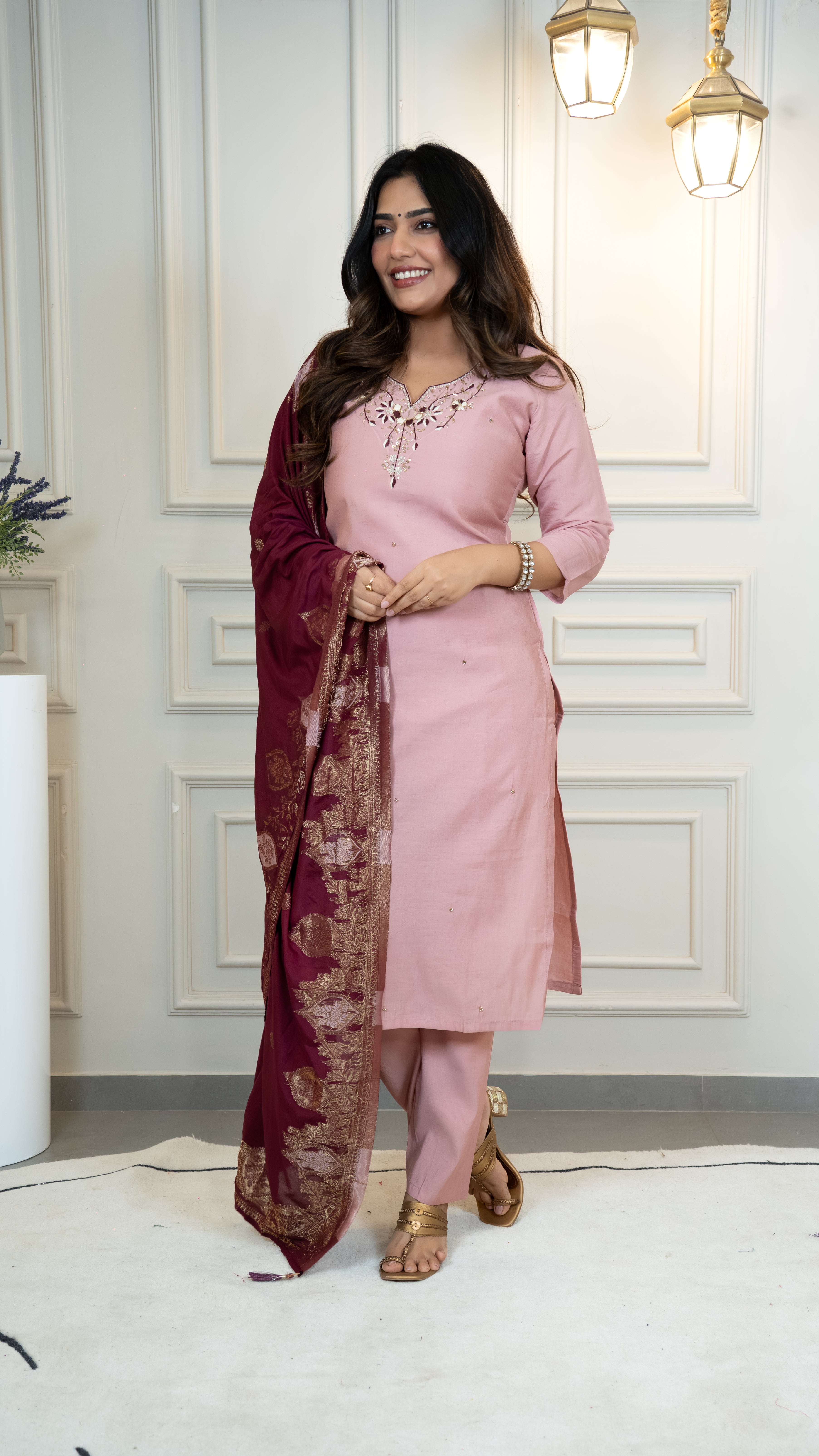 Roman Silk Top Bottom Set For Women