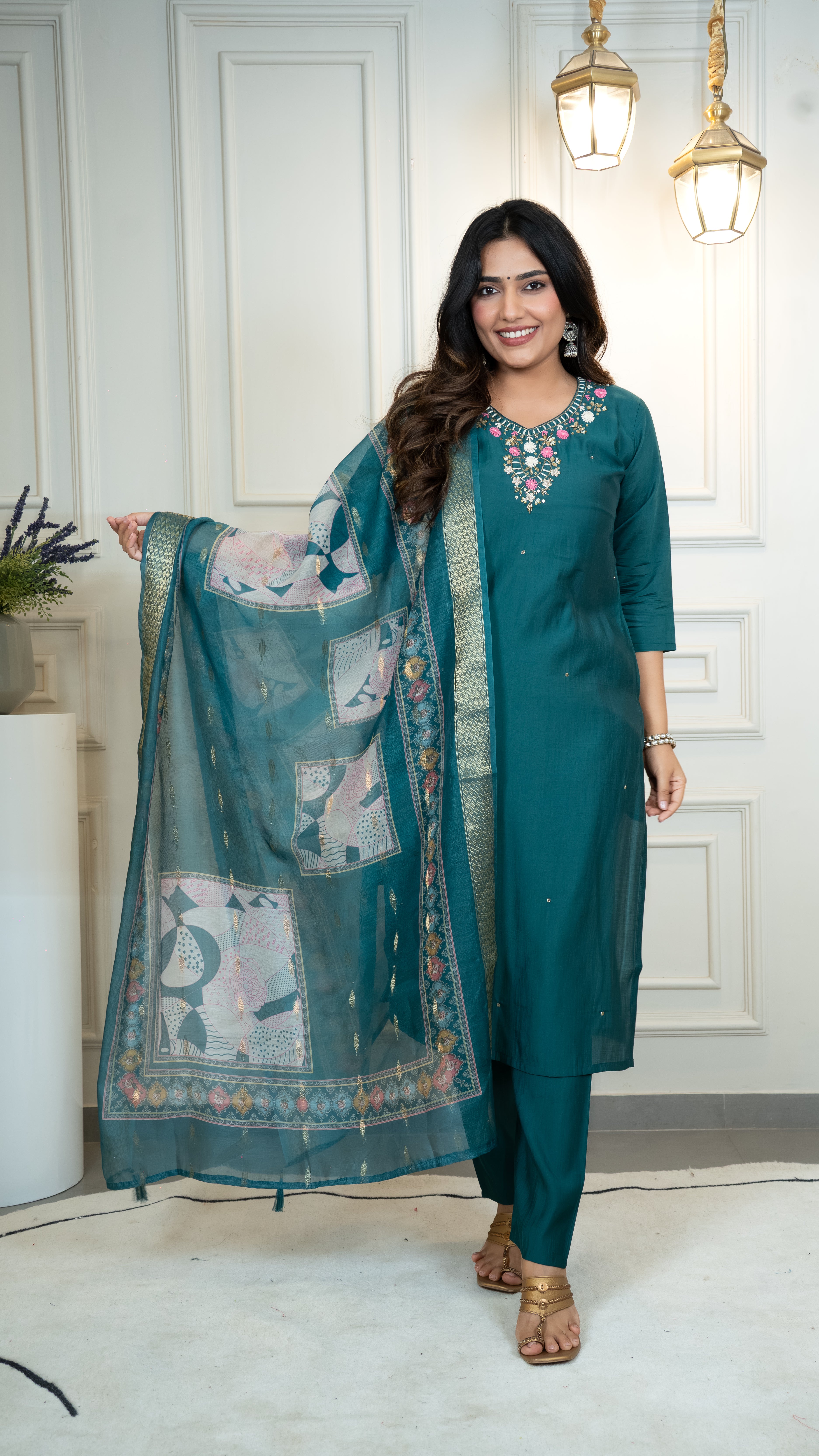 Roman Silk Top Bottom Set For Women