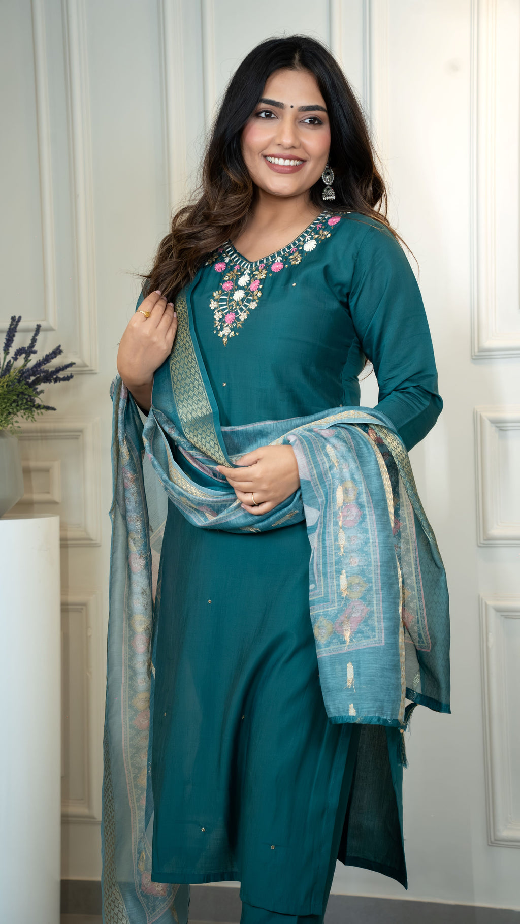 Roman Silk Top Bottom Set For Women