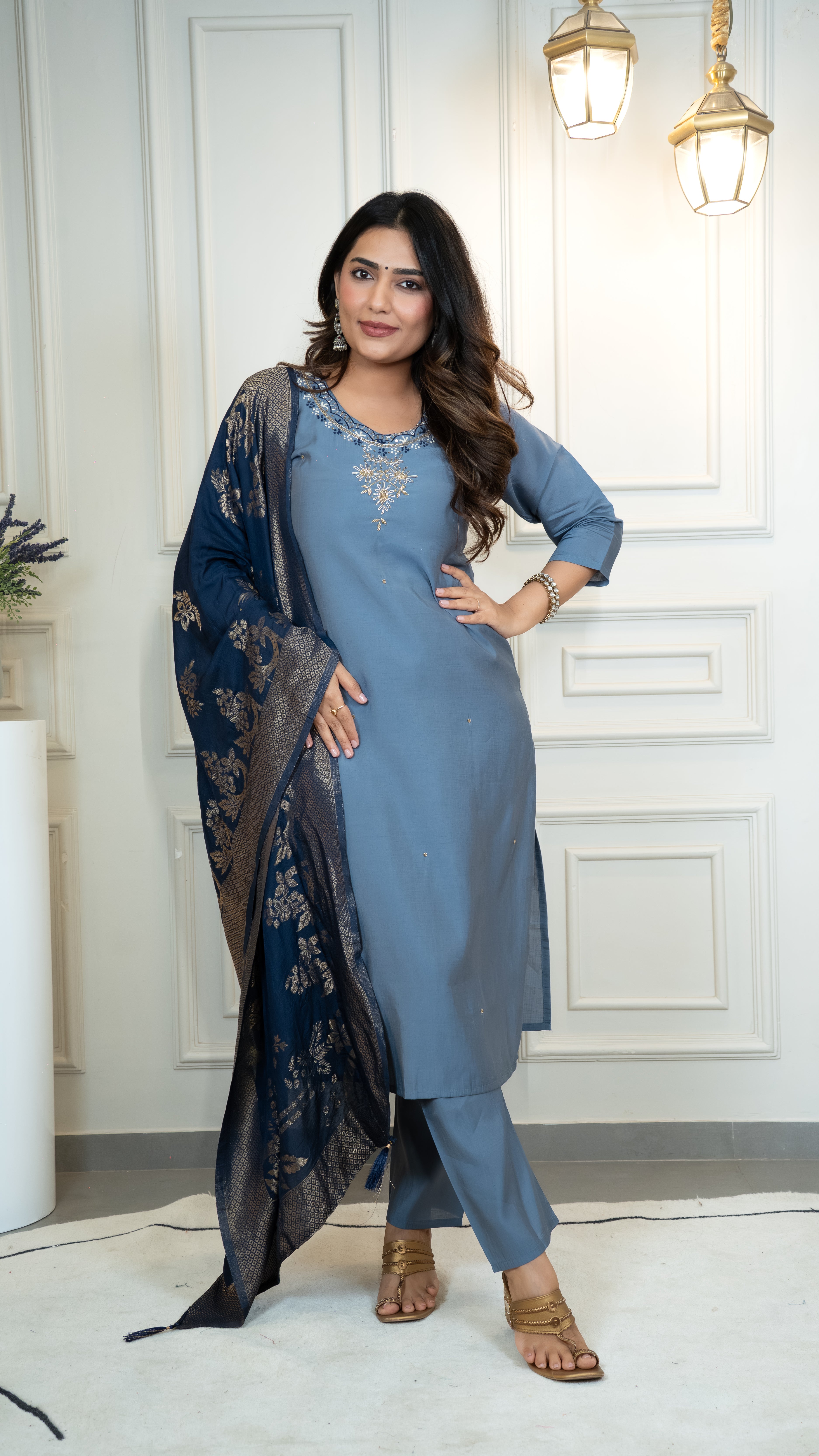 Roman Silk Top Bottom Set For Women