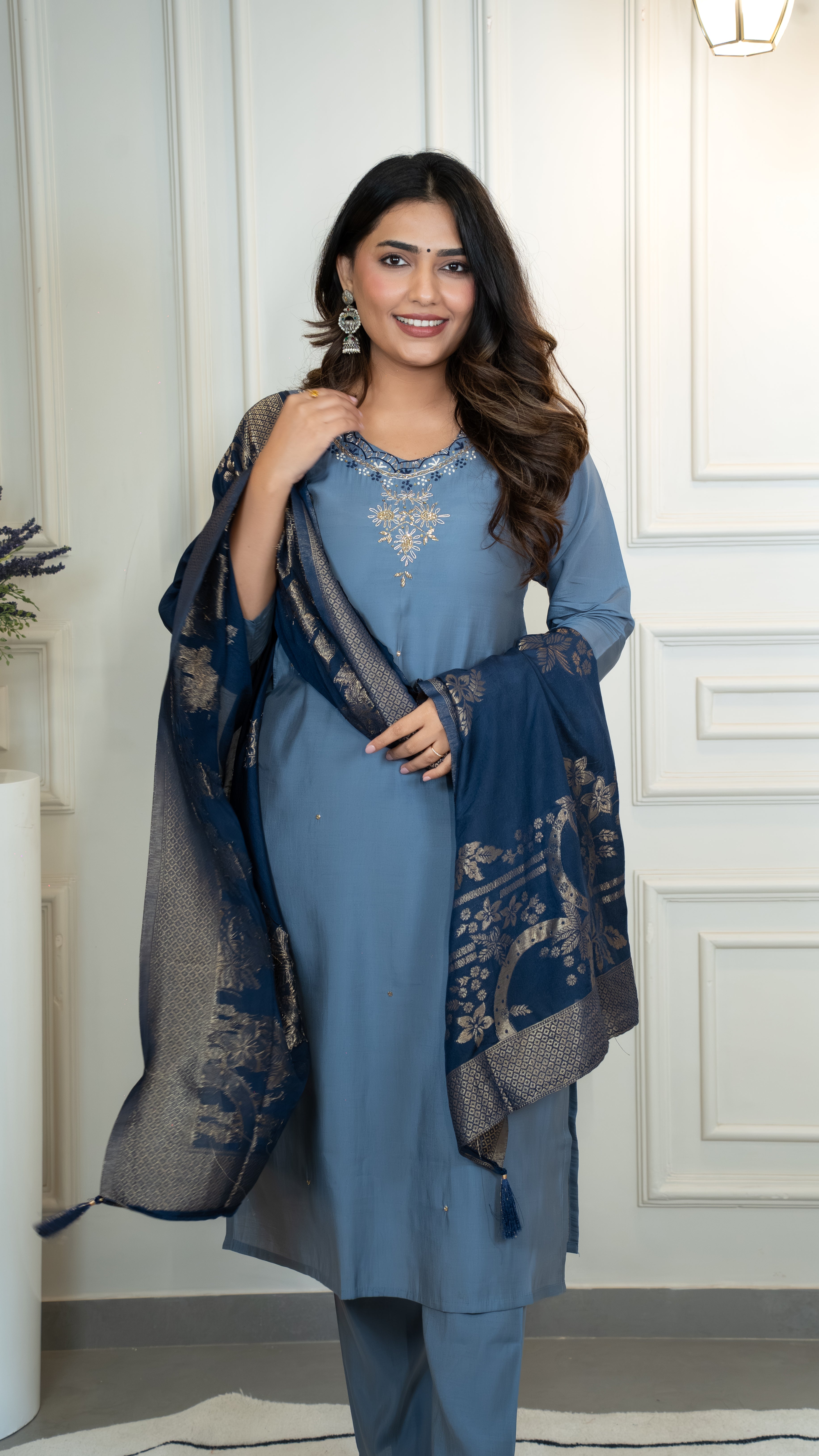 Roman Silk Top Bottom Set For Women