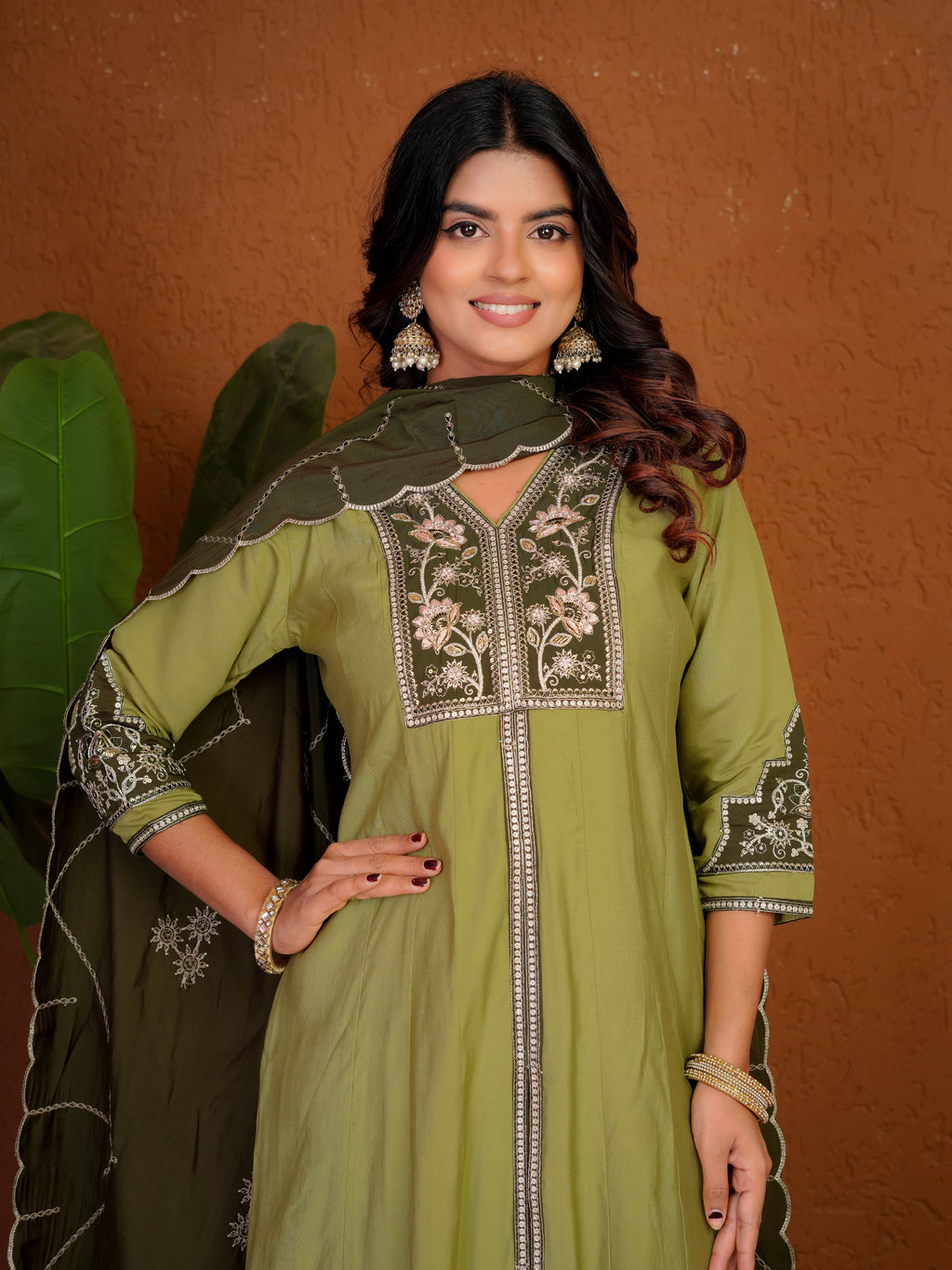 Roman Silk Embroidered Kurti Palazzo With Dupatta