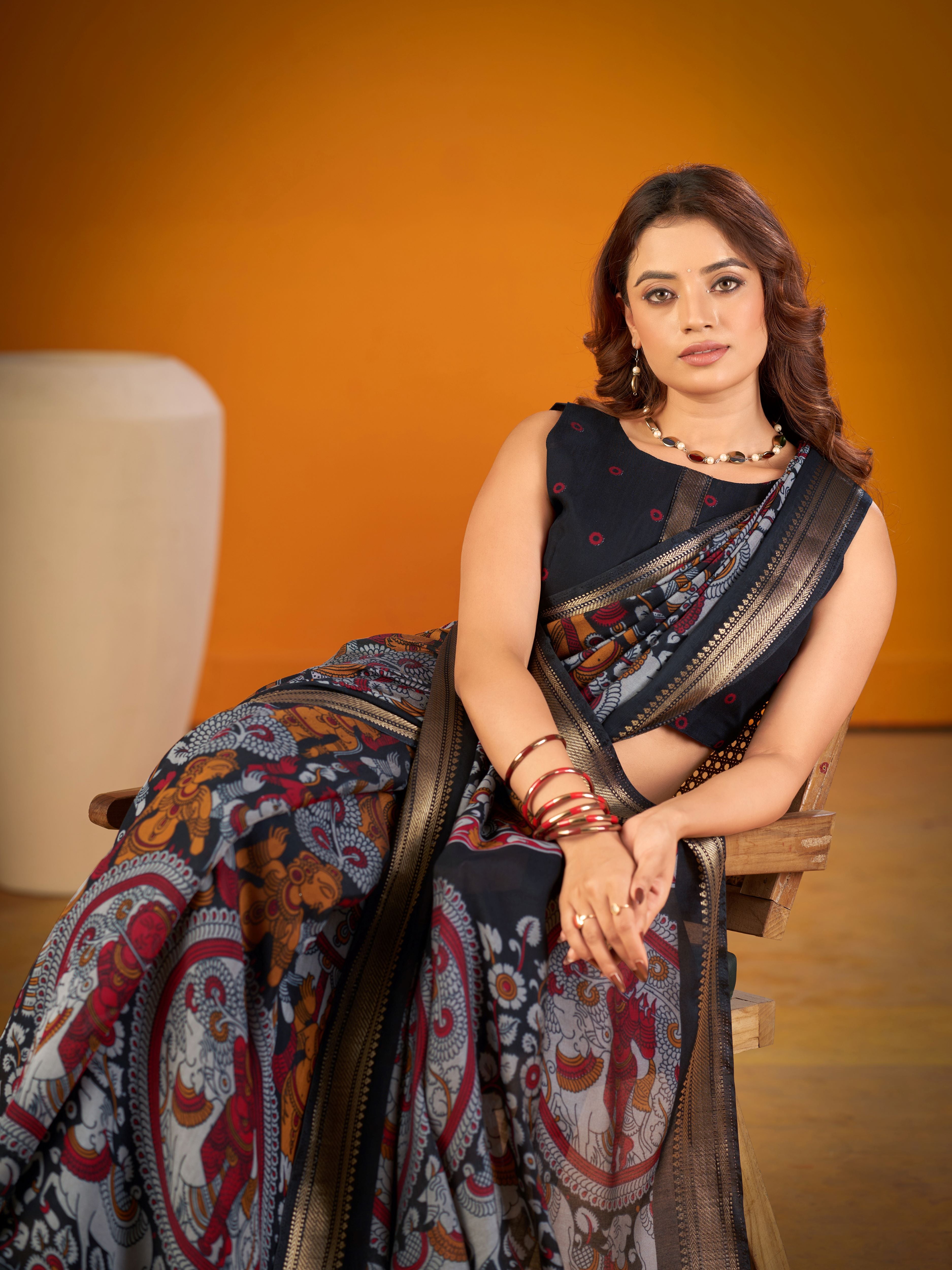 Viscose Chanderi Kalamkari Printed Saree