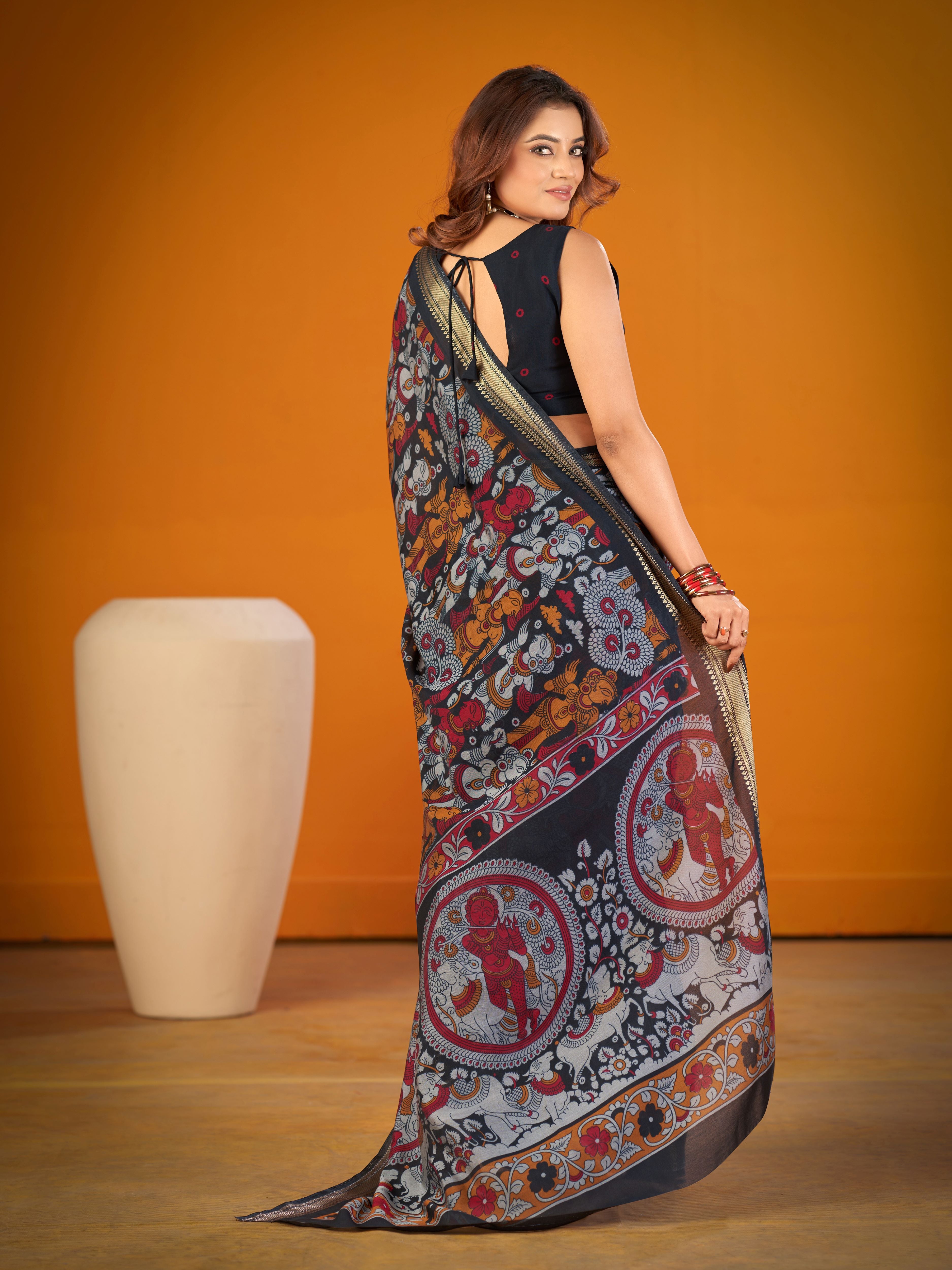 Viscose Chanderi Kalamkari Printed Saree