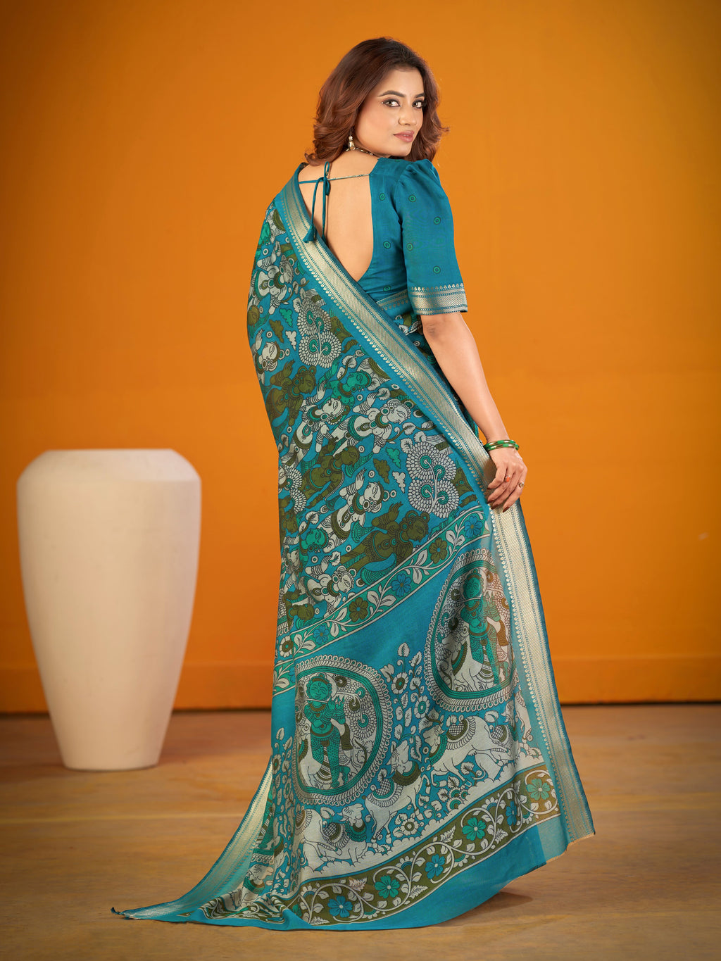 Viscose Chanderi Kalamkari Printed Saree