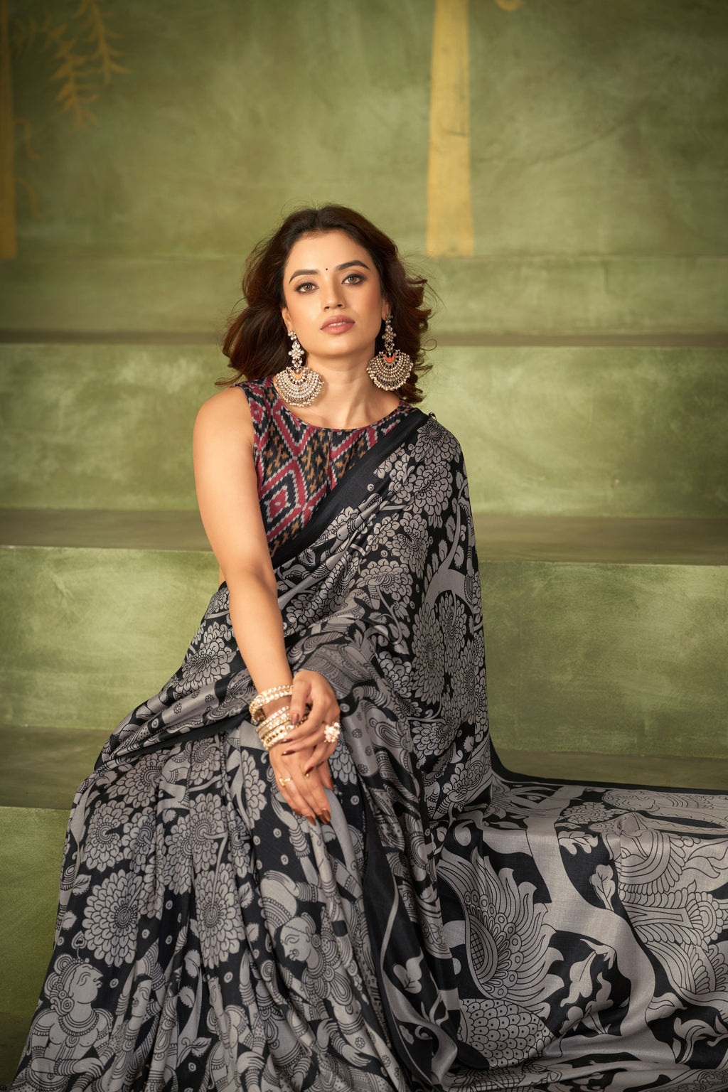 Tussar Silk Kalamkari Printed Saree