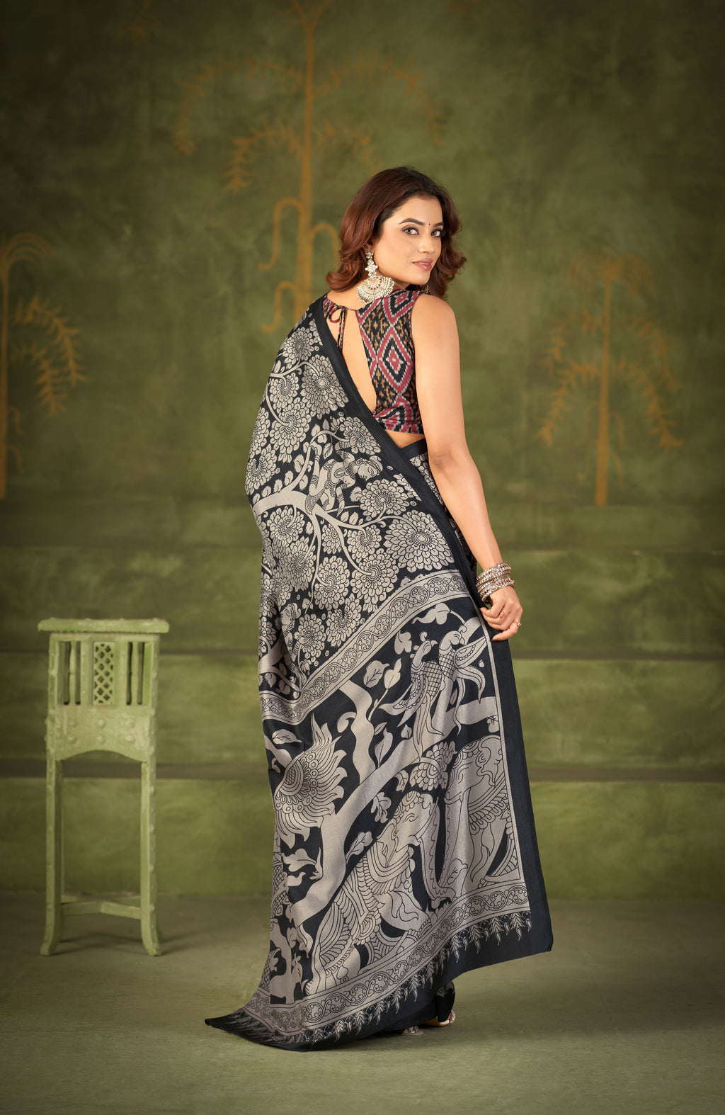 Tussar Silk Kalamkari Printed Saree
