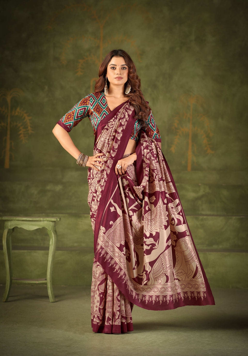 Tussar Silk Kalamkari Printed Saree