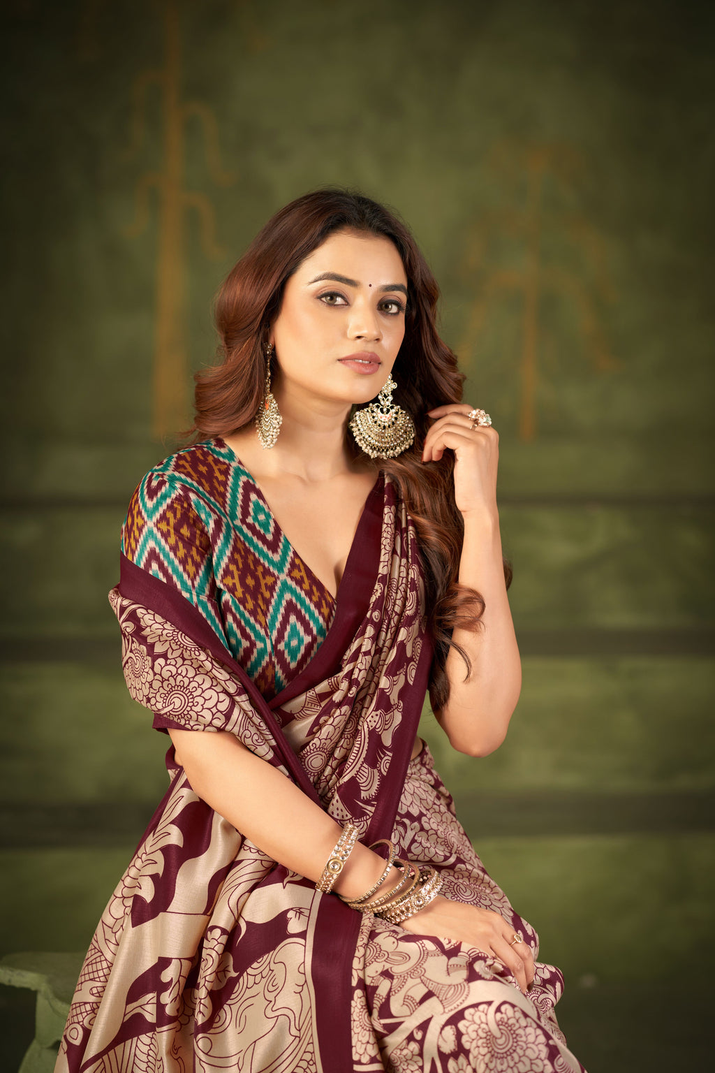 Tussar Silk Kalamkari Printed Saree