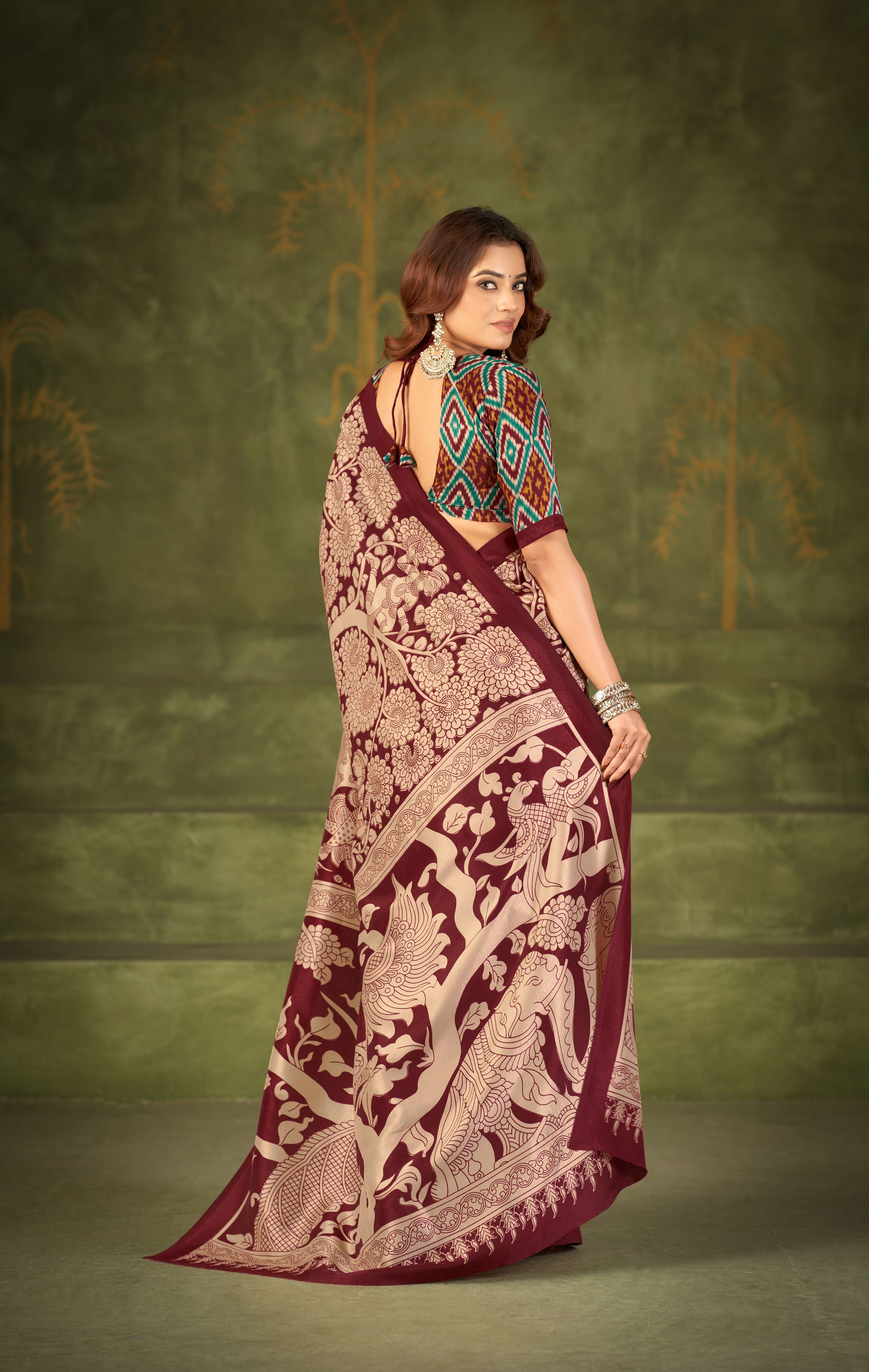 Tussar Silk Kalamkari Printed Saree