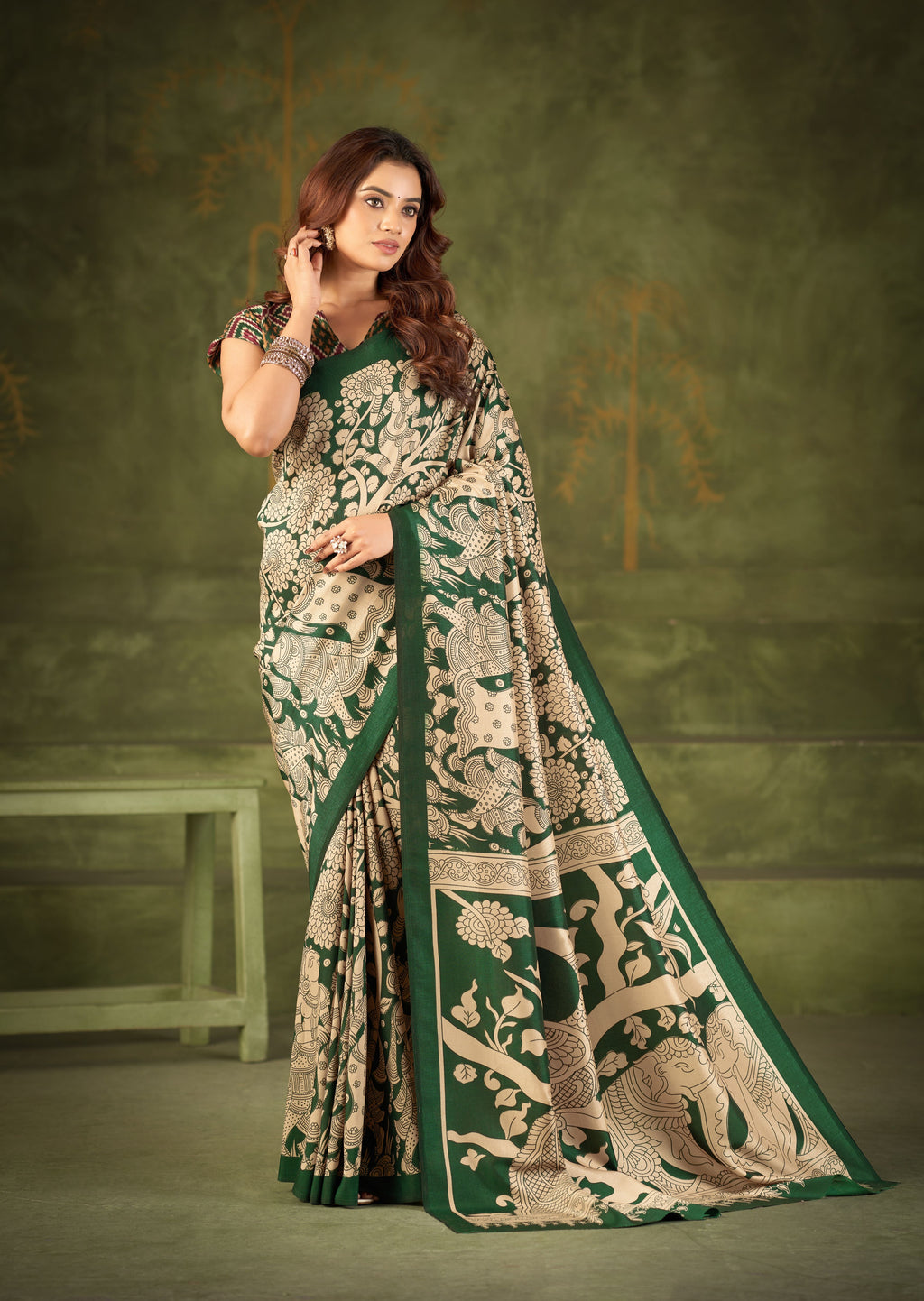 Tussar Silk Kalamkari Printed Saree