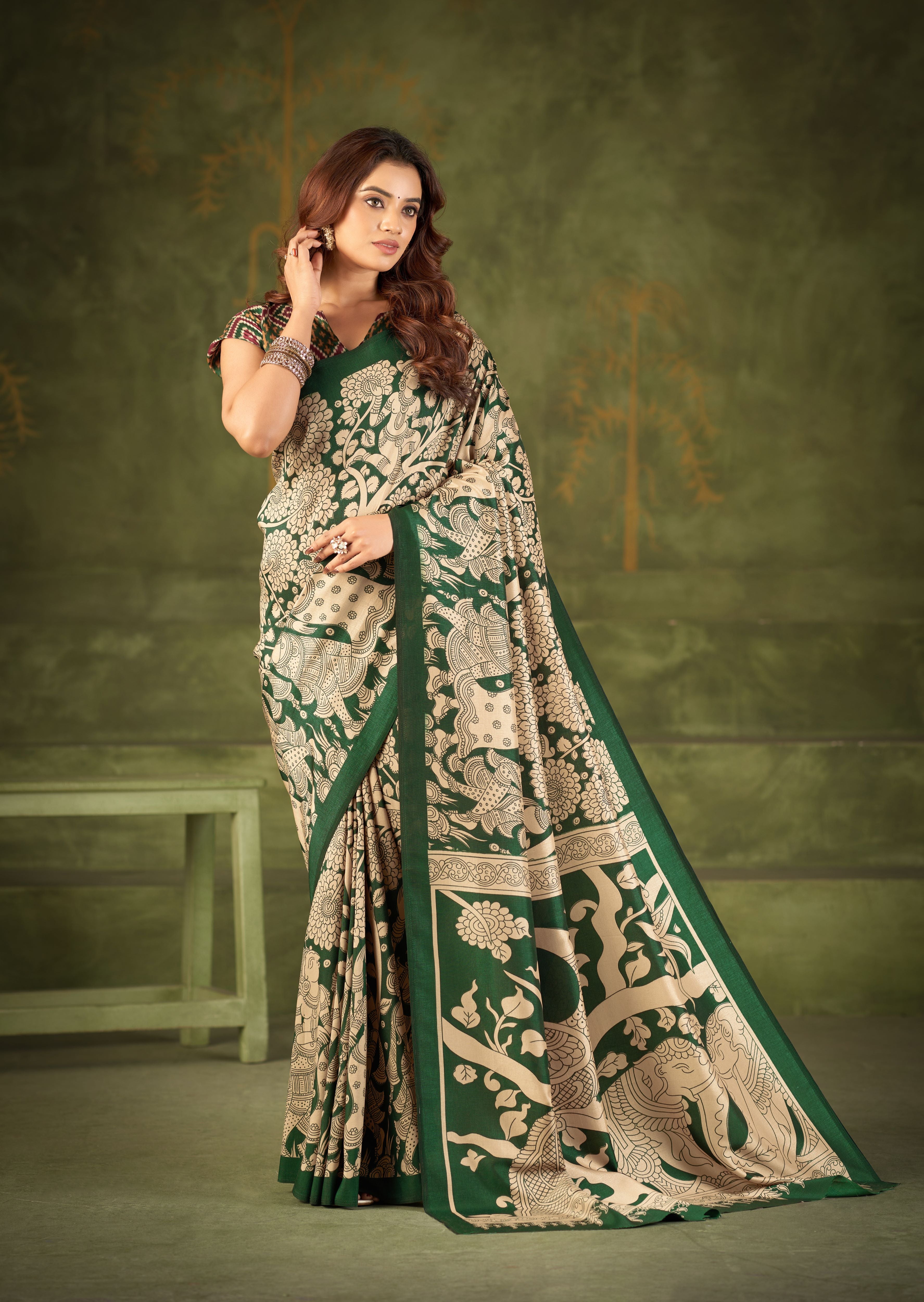 Tussar Silk Kalamkari Printed Saree